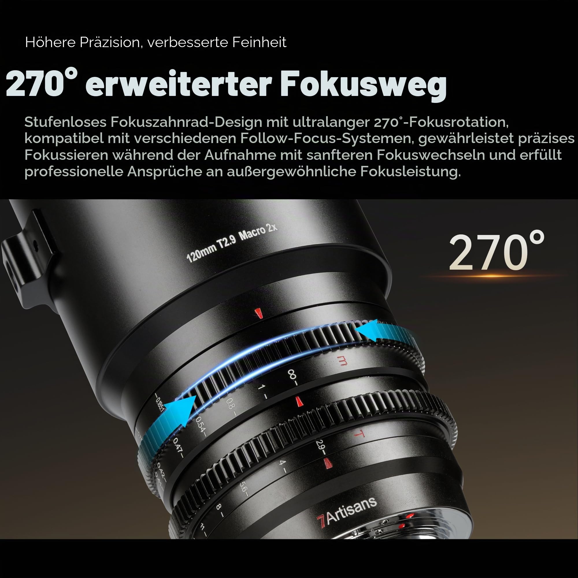 7artisans 120 mm T2.9 Macro 2X Cine-Objektiv, manuelles Cine-Objektiv mit festem Fokus, kompatibel mit Canon EOS-R-Mount EOS-Serie R,R1,R3,R52,R62,R6,R10,R50