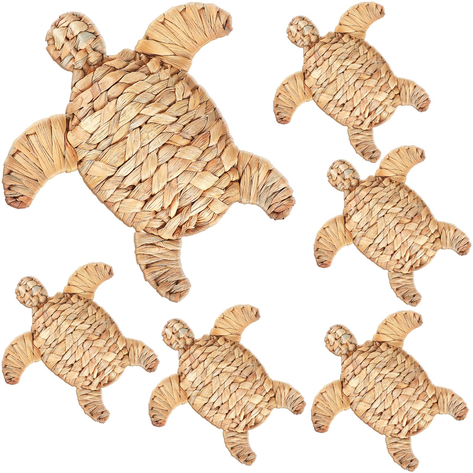 Threehoney 6 Pcs Turtle Beach Theme Decor Handmade Wicker Turtle Wall Decor Sea Life Hanging Wall Art Coastal Nautical Sculpture Table Decoration for