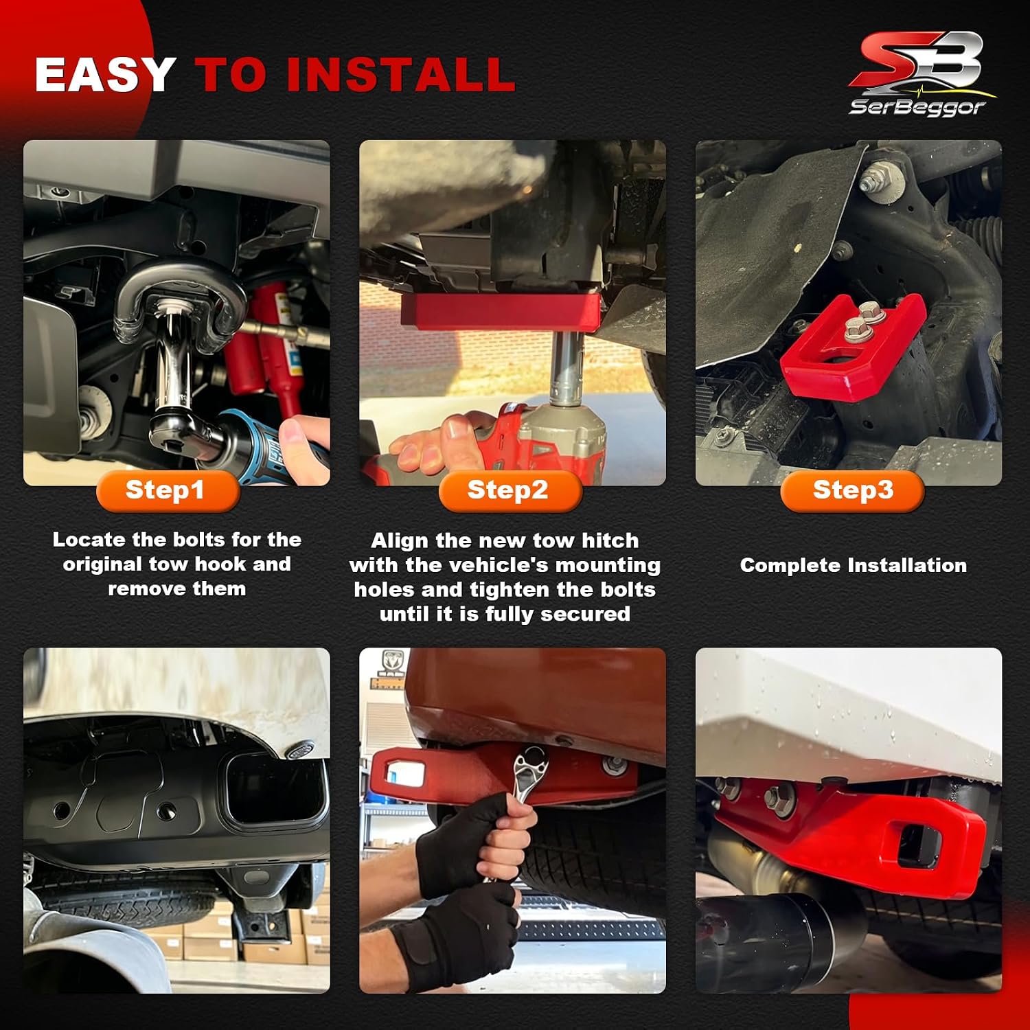 Tow Hooks PT974-35250 Compatible with Toyota Tacoma 2024 2025 2026 - Red | Heavy-Duty Forged Steel Front and Rear Recovery Points (Driver & Passenger Side Pair), Red Rust-Resistant Coating