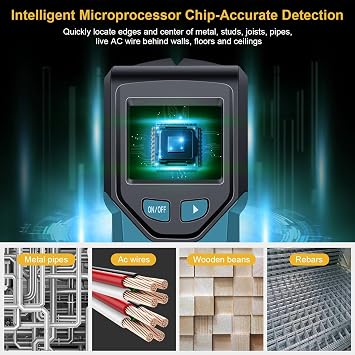 Stud Finder Wall Scanner - 5 in 1 Stud Finder Tool w/Smart Chip and HD LCD Display, Stud Detector Beam Finders for the Center and Edge of Wood AC Wire Metal Studs Joist Pipe (Dark Aqua)