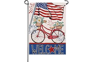 Welcome 4th of July Patriotic Daisy Bike Garden Flag
