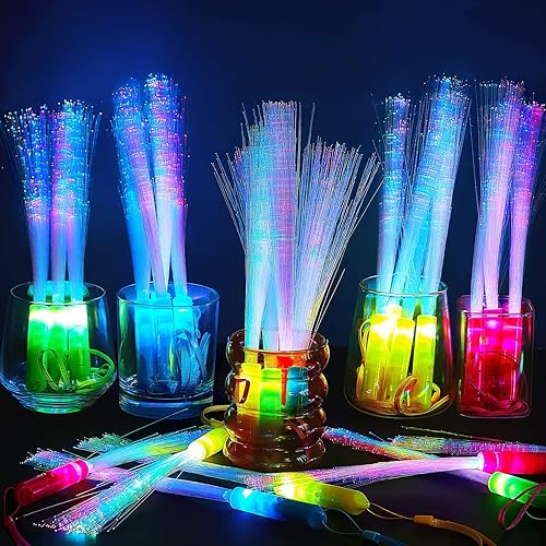 Miniatura 8 de Lewtemi Paquete de 60 varitas de fibra óptica con luz LED a granel con 3 modelos intermitentes con baterías incluidas para fiesta de cumpleaños,