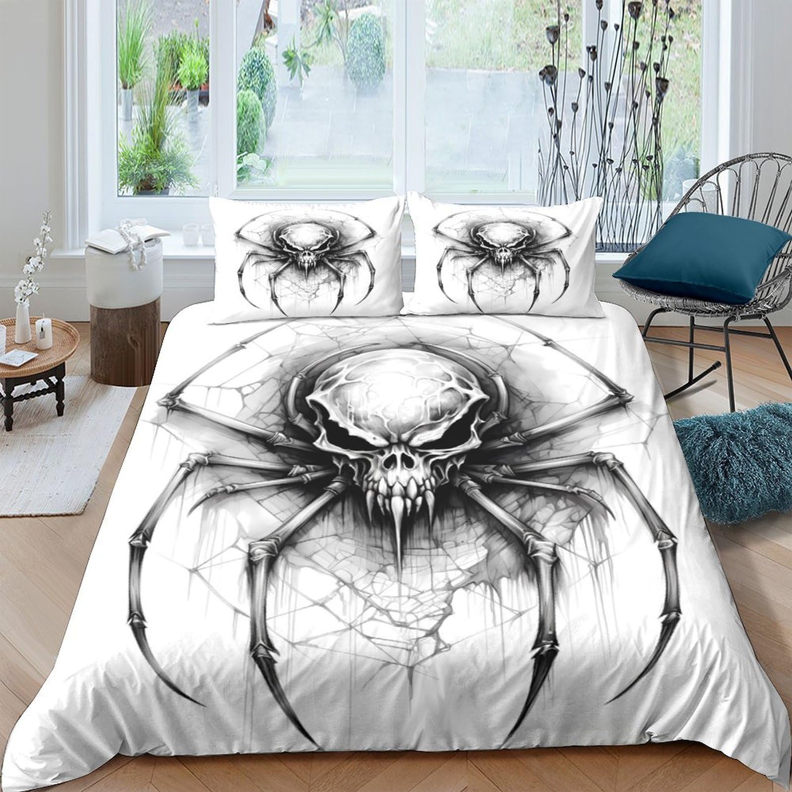 Ctjqhvkz Style-3 3D Printed Black Spider Fitted Sheet Microfiber Soft Gothic Skull Mattress Cover Bedroom Decor Anti-Slip Machine Washable Single（135X200cm）