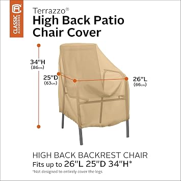 Classic Accessories Terrazzo Water-Resistant 26 Inch High Back Patio Chair Cover, Outdoor Chair Covers