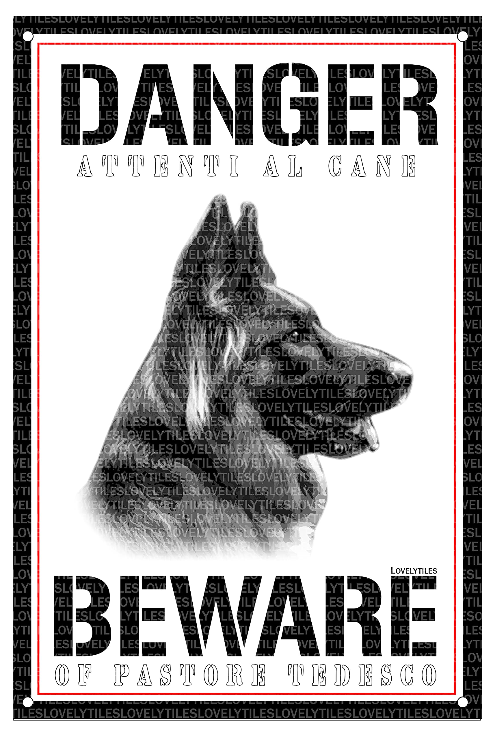 Cartello 'Attenti Al Cane' Con Pastore Tedesco - Targa Warning Per Giardino E Cancelli | Design Accattivante - Foto 3