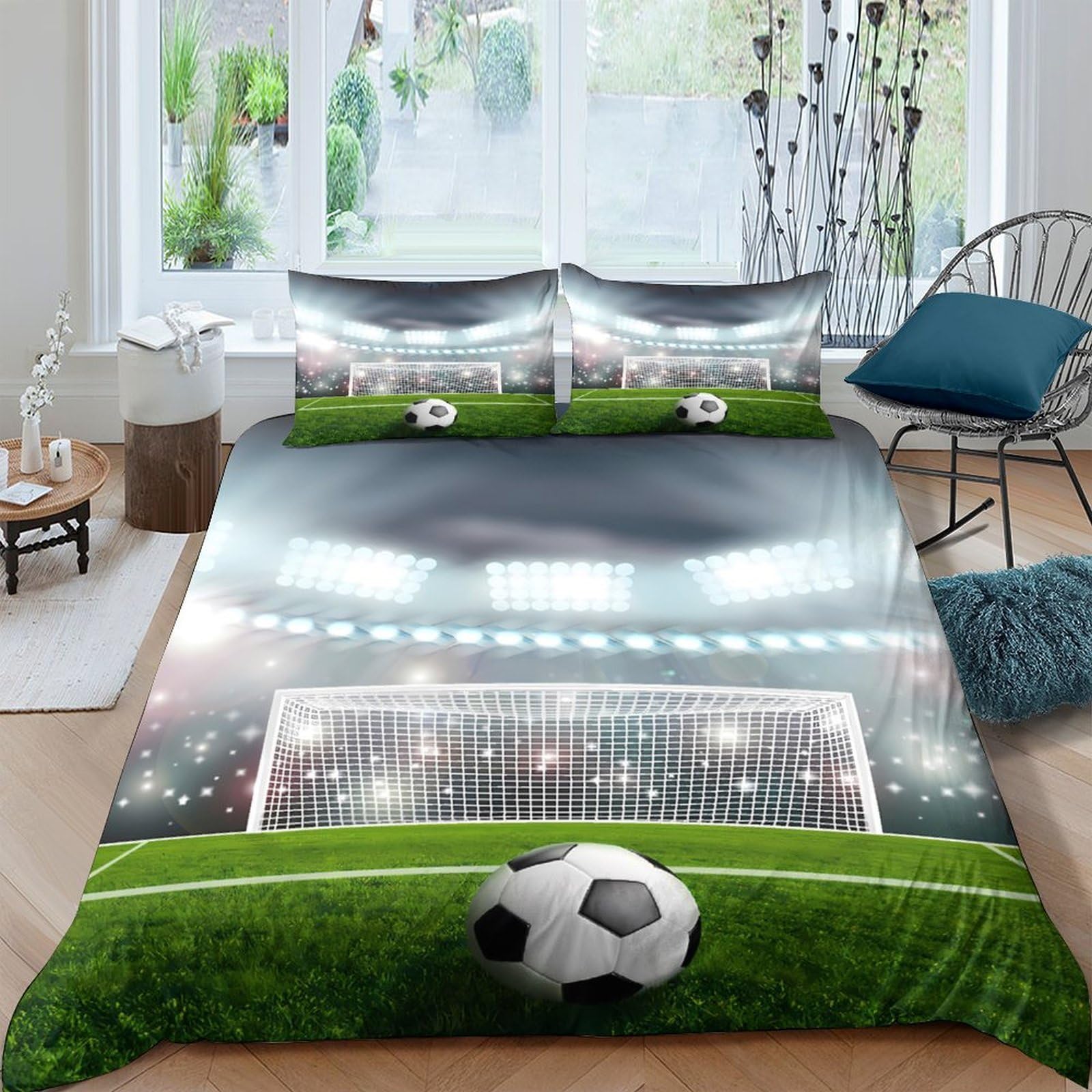 Ctjqhvkz Style-7 3D Printed Football Stadium Fitted Sheet Microfiber Soft Anti-Slip Soccer Goal Mattress Cover For Bedroom Guest Room Decor Single（135X200cm）