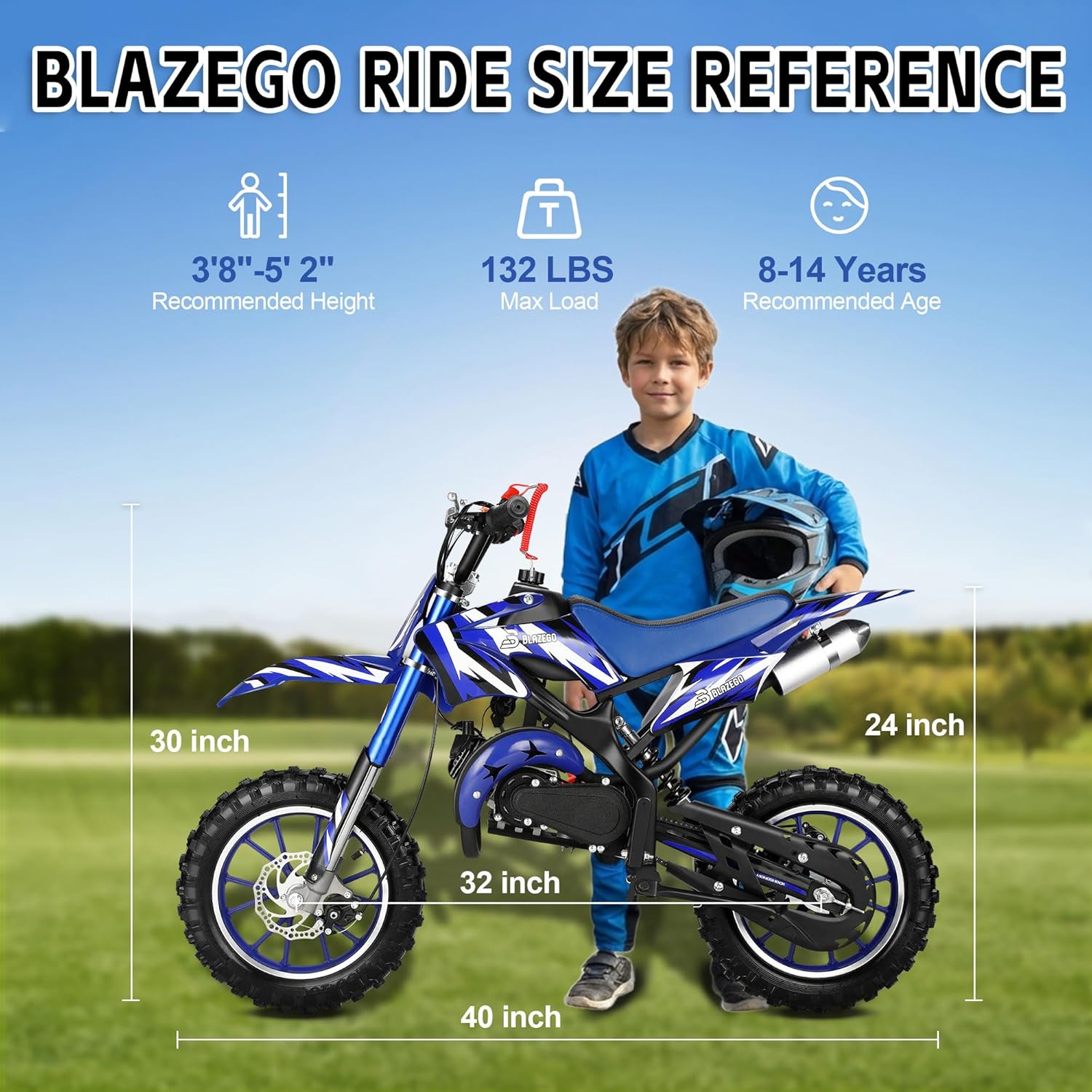 49cc Gas Dirt Bike for Kids, 2-Stroke Motorcycle with 25MPH Max Speed, 2.5-10" Off Road Tires, Front and Rear Suspension & Dual Disc Brakes, Gas Pit Bike for Boys and Girls Ages 5-13