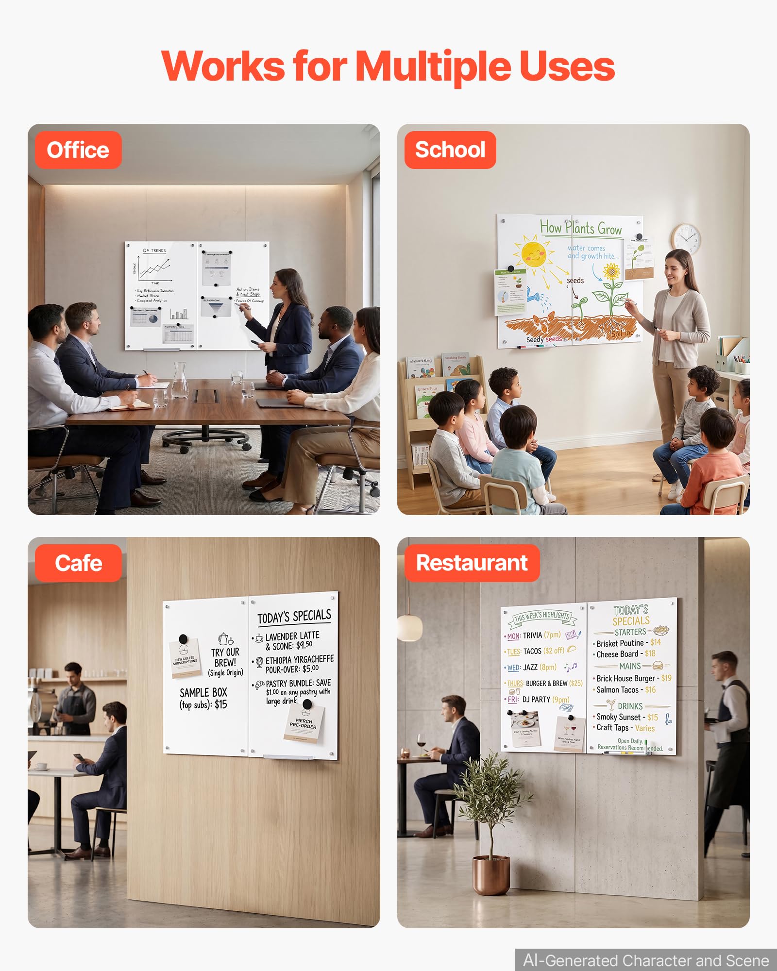 VEVOR Whiteboard Magnetisch 900x600 mm Wandtafel Magnettafel 2er-Pack Weiß