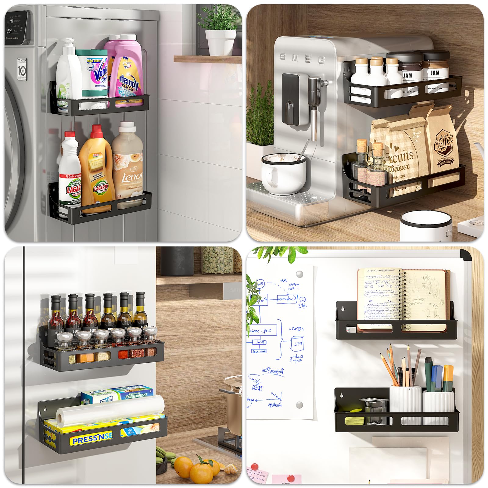 SAKFEP Magnetic Spice Rack for Refrigerator, 4 Pack Premium Plastic Spice Rack Organizer,Magnetic Fridge Shelf Seasoning Rack,Perfect Kitchen Organization and Storage