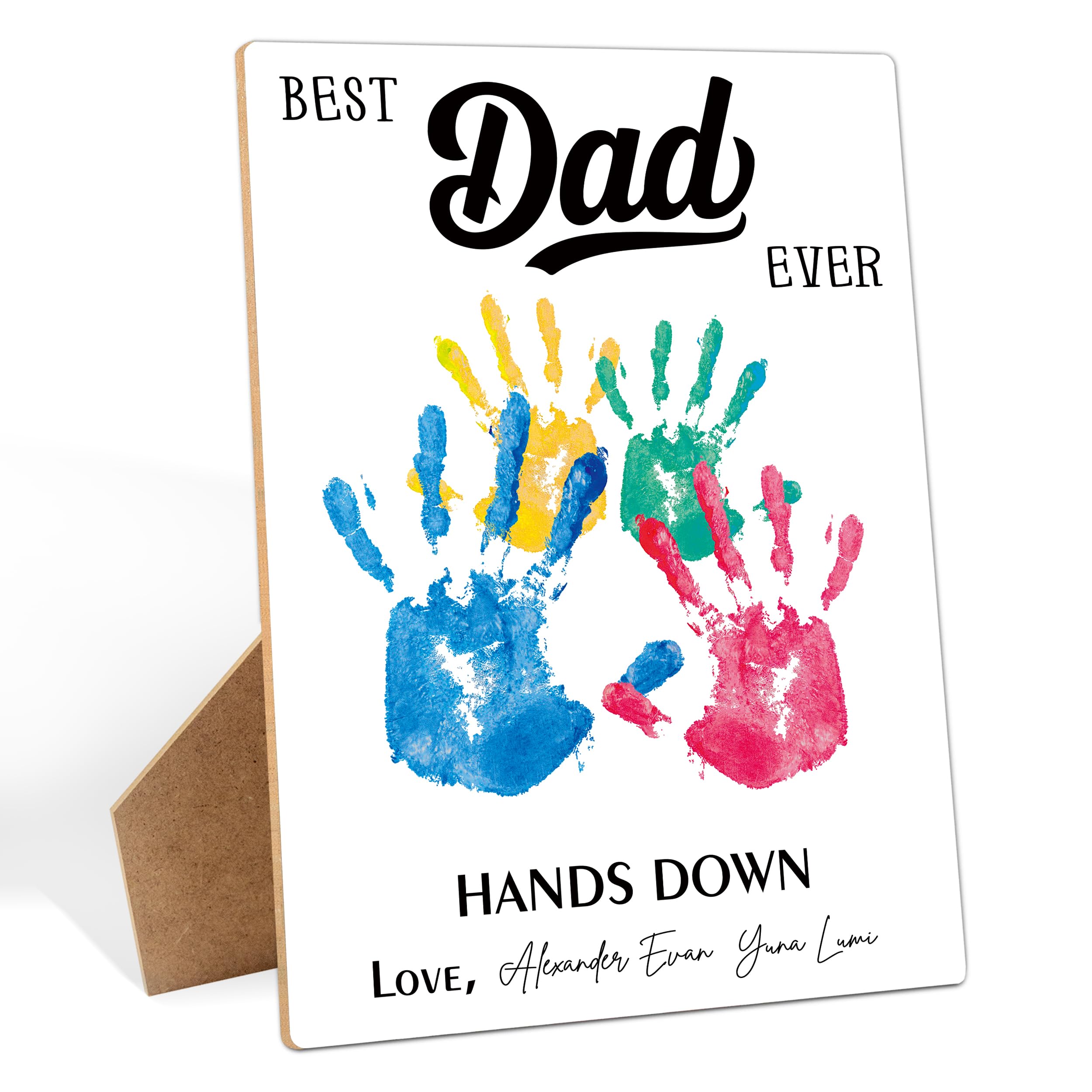 Best Dad Ever DIY Handprint Art Wooden Making Sign, Fathers Day Birthday Personalized Gifts for Dad from Daughter and Son, Baby Handprint Keepsake, Fathers Day Crafts for Family Activities, 9x12 In