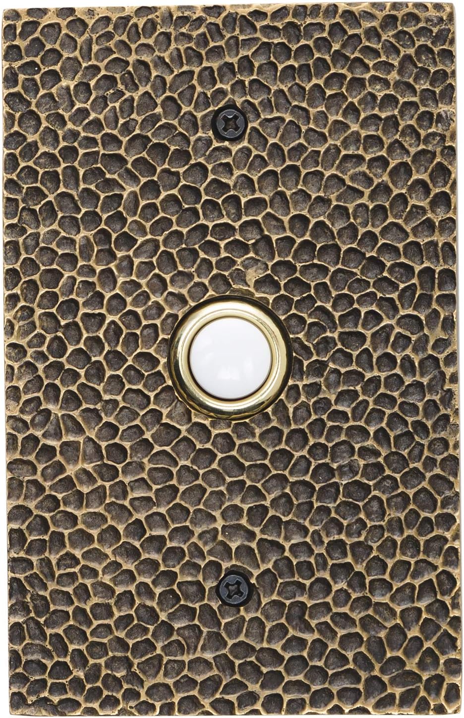 Solid Brass Large Hammered Doorbell in Antique Finish - Wired & Illuminated Push Button from Environmentally Friendly Recycled Material