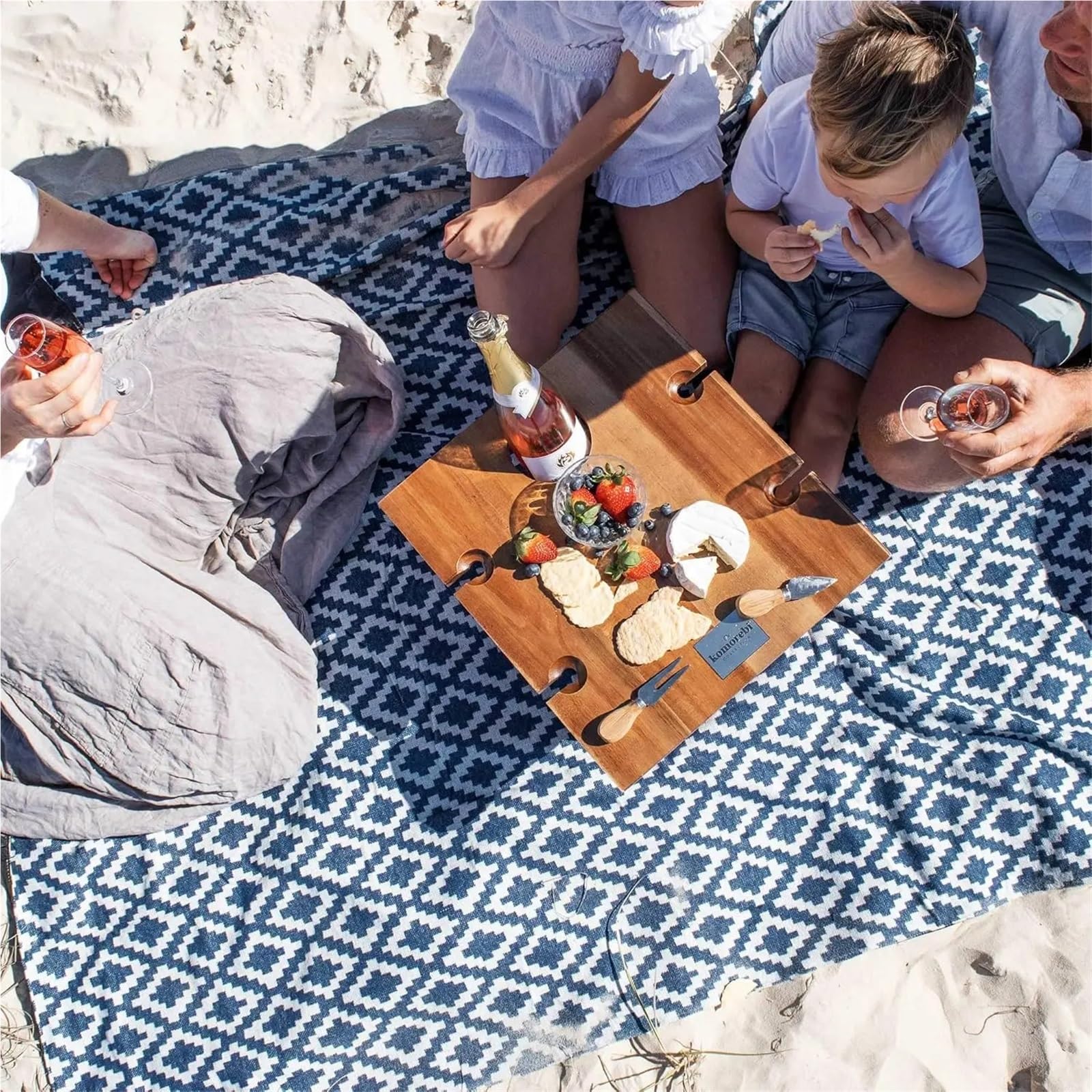 Telo Picnic Coperta da picnic extra large, coperta esterno impermeabile, pieghevole e portatile, spiaggia antisabbia con maniglia for il trasporto in morbido cotone(Blue)
