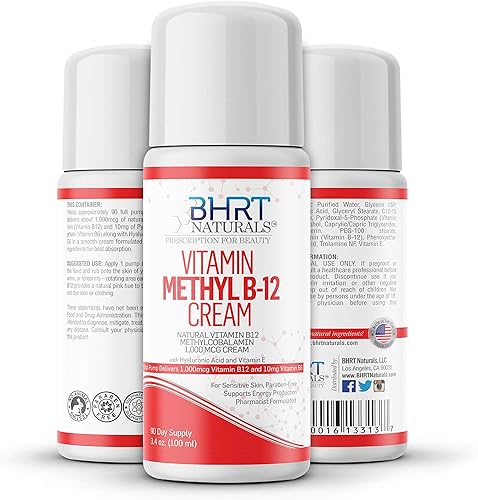 Crema de vitamina B12 1000mcg - Formulado por farmacéuticos - Metilcobalamina natural (metilo B12) y crema de vitamina B6 para energía, estado de