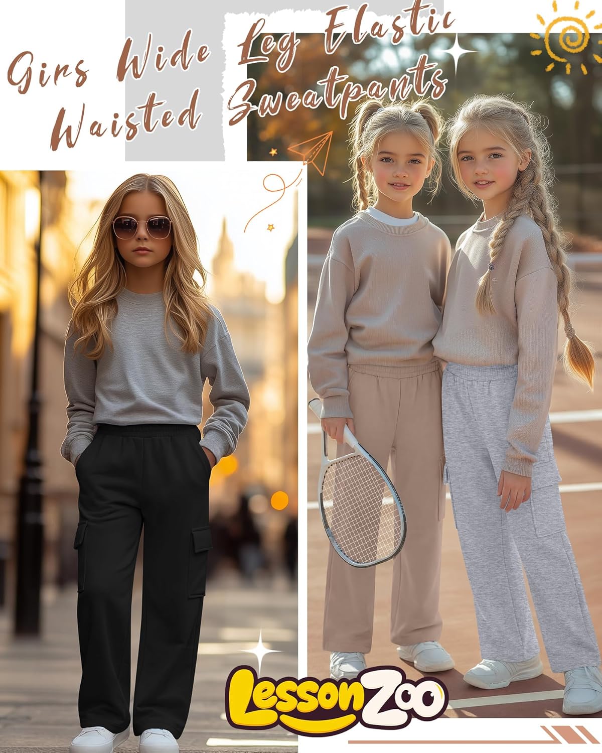 3 Pack Girl's Wide Leg Sweatpants Cargo Pants Lightweight Baggy High Waisted Joggers Teen Girl Pants with Pockets - Image 6