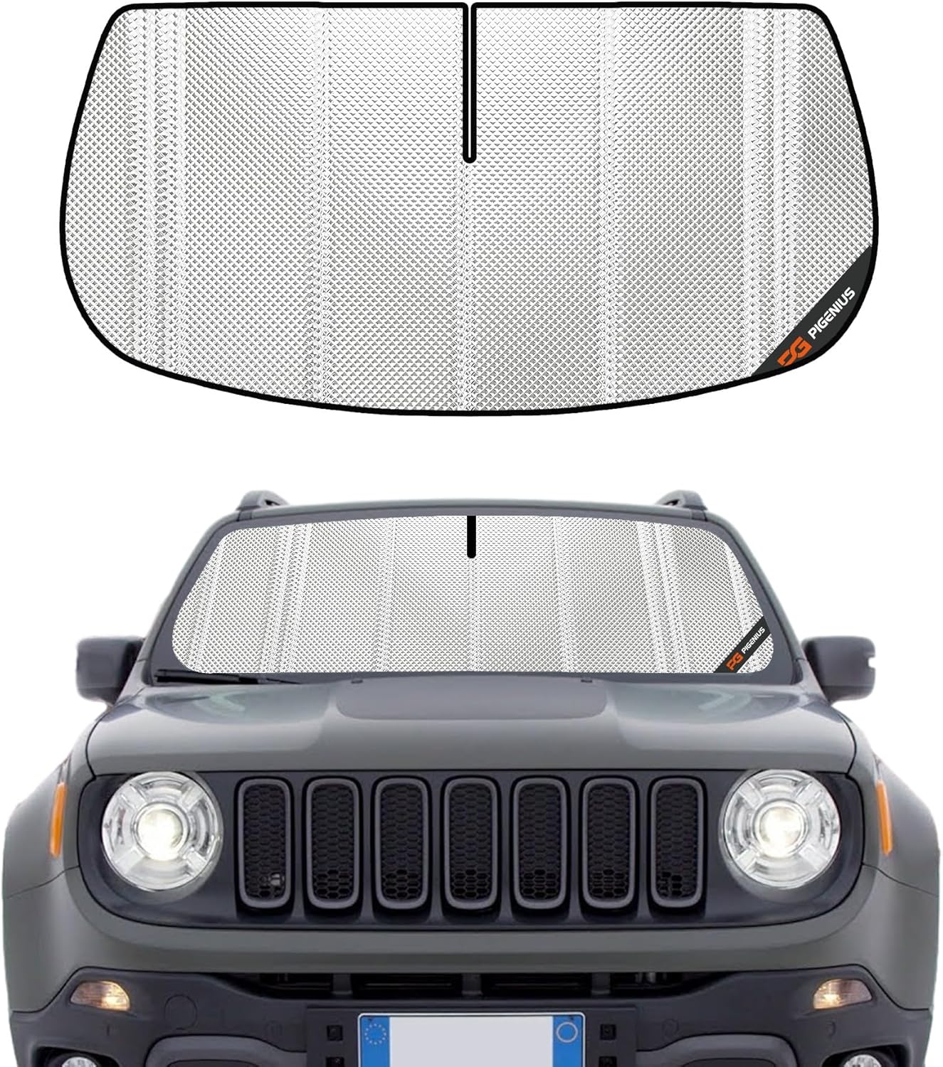 Windshield Sun Shade for Jeep Renegade 2015-2023 with Rearview Mirror Camera Option. Full Coverage Rearview Mirror Shade for Ultimate Protection 2015-2023 Jeep Renegade Upgrade Shiny Silver