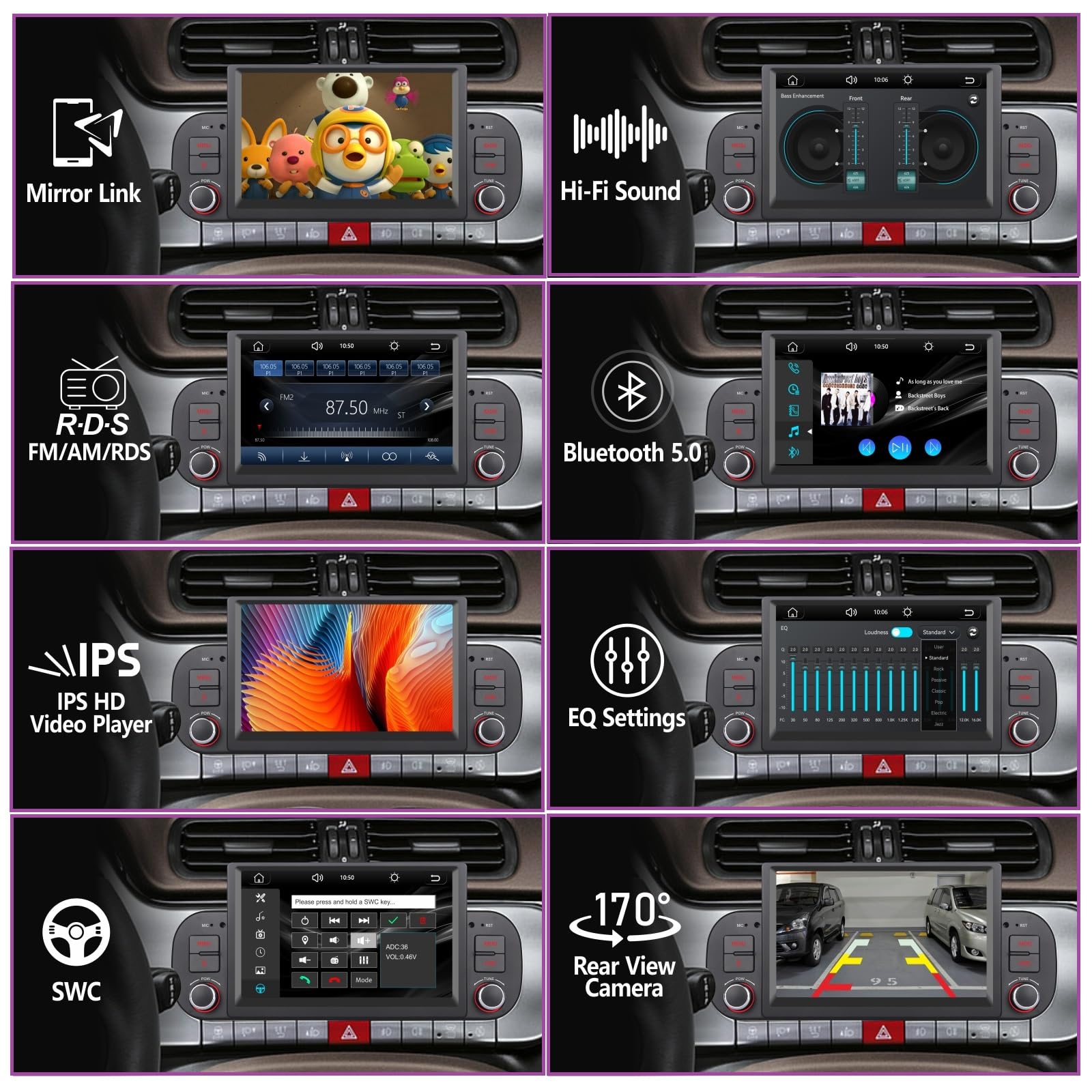 Car Radio wireless Carplay e Android Auto per Fiat Panda 2013-2020, Mirror Link Bluetooth 5.0 con touchscreen da 7 pollici RDS AM/FM USB DSP ad alta potenza Subw EQ SWC