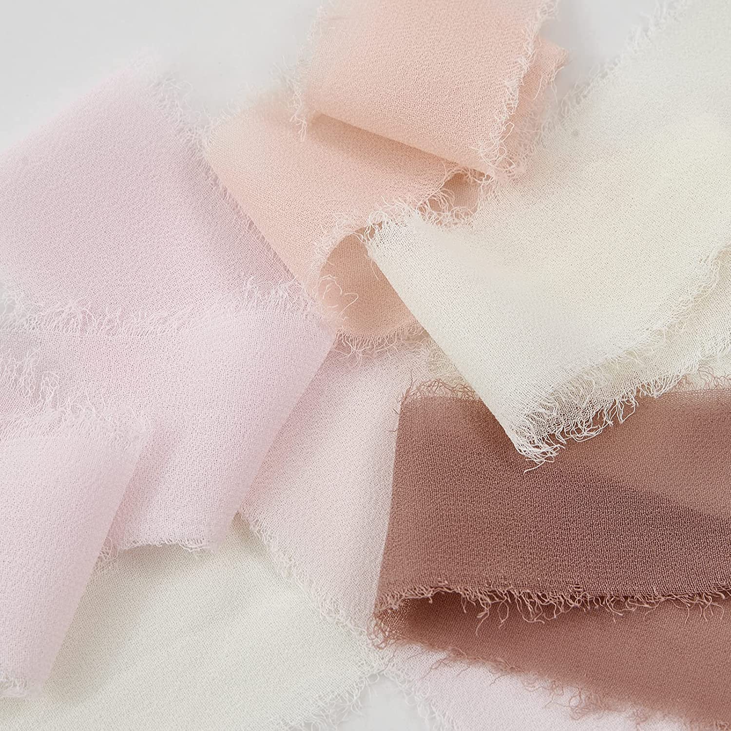 CCINEE 4 Rolls Chiffon Ribbon - 1.5 Inch Wide Frayed Edge Silk-like Ribbons For Wedding Crafts