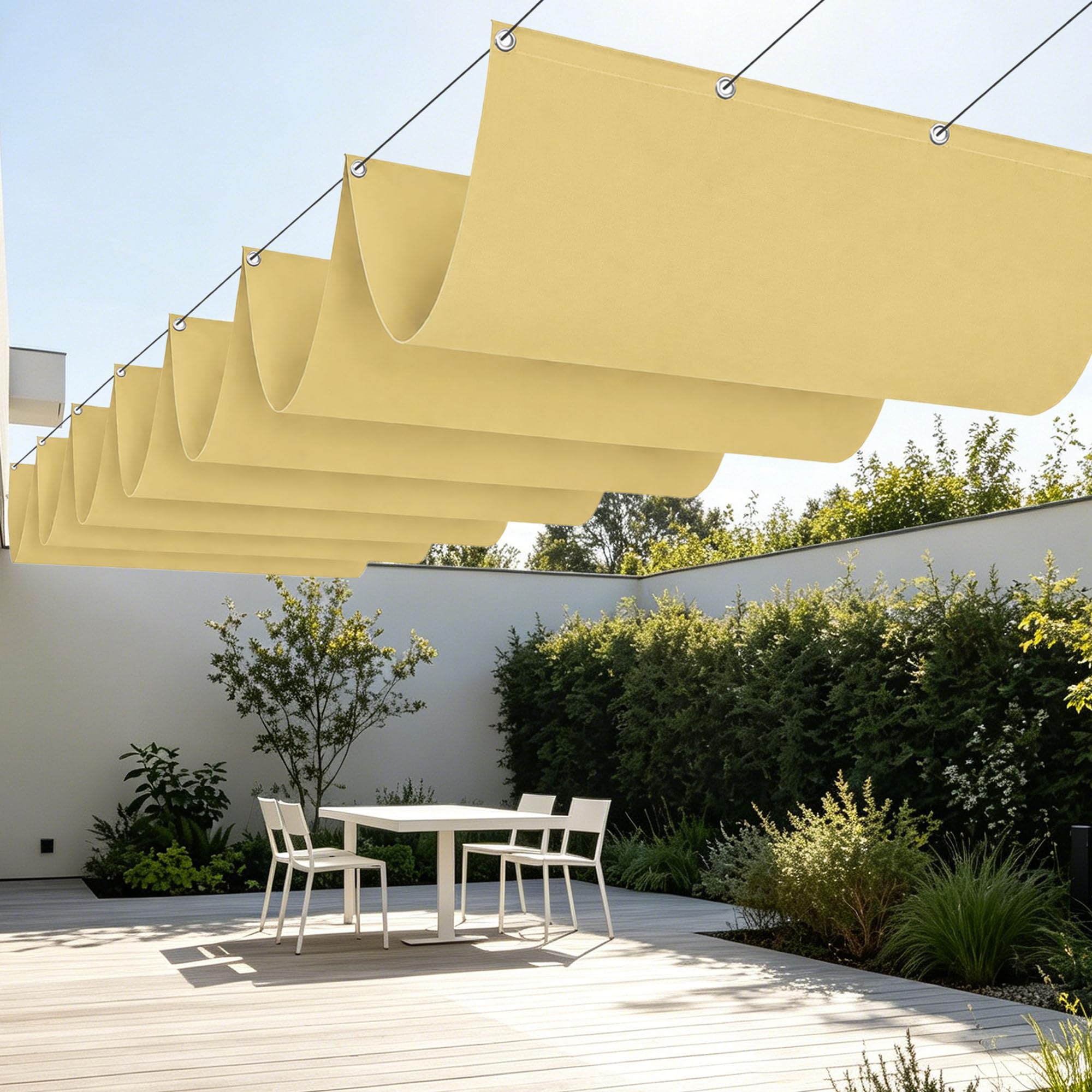 Toile ombrage imperméable 700x300 cm avec oeillets, bâche haute résistance jaune sable