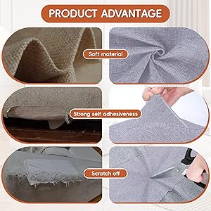 Linen Fabric Repair Tape 8x12 Inch, Self Adhesive Couch Patch Repair Fabric Tape for Furniture, Linen Patch Kit for Couch, Carpet, Upholstery, Chair, Sofa, Cushion, Bag (Light Grey)