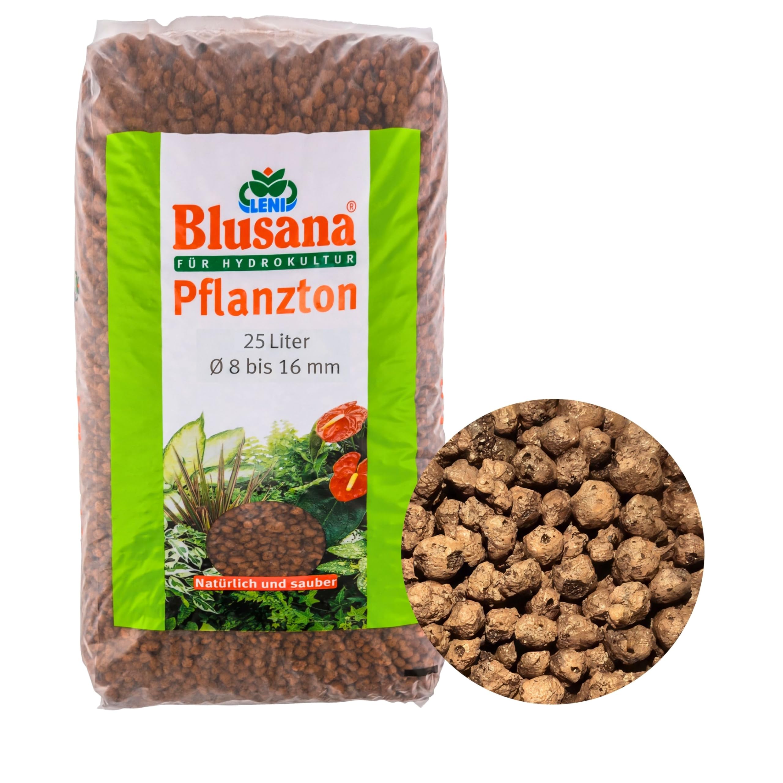 Blusana Pflanzton-Granulat Blähton 25l | Pflanzsubstrat für Hydrokultur | Ton-Granulat Körnung 8-16mm Drainagematerial & Bodenauflockerung
