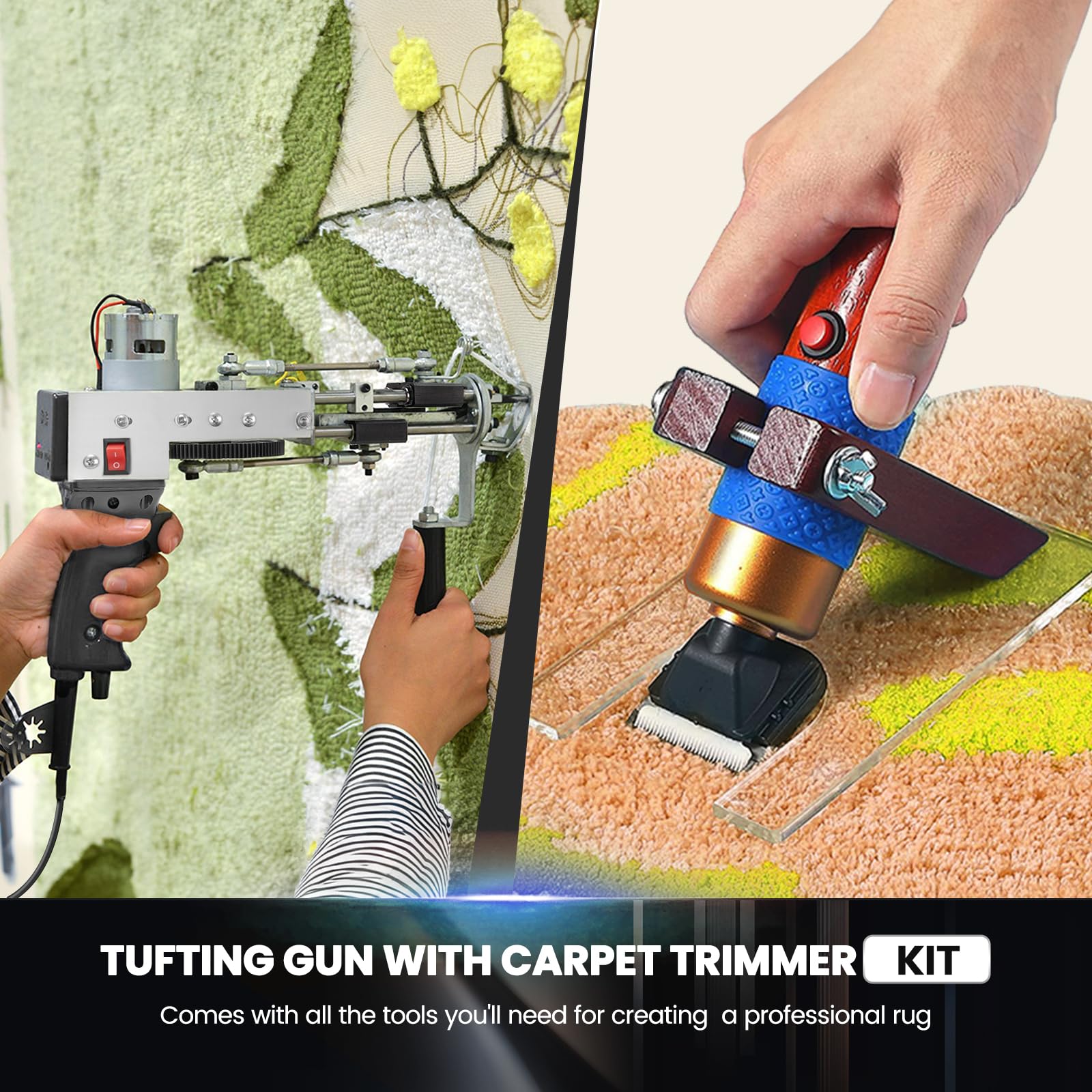Riiai Tufting Gun Starter Kit, Pistola Tufting con tagliatappeti Kit per la realizzazione di tappeti, Pistola per tappeti tagliata, Pile ad anello, Tagliatappeti Tufting per scolpire