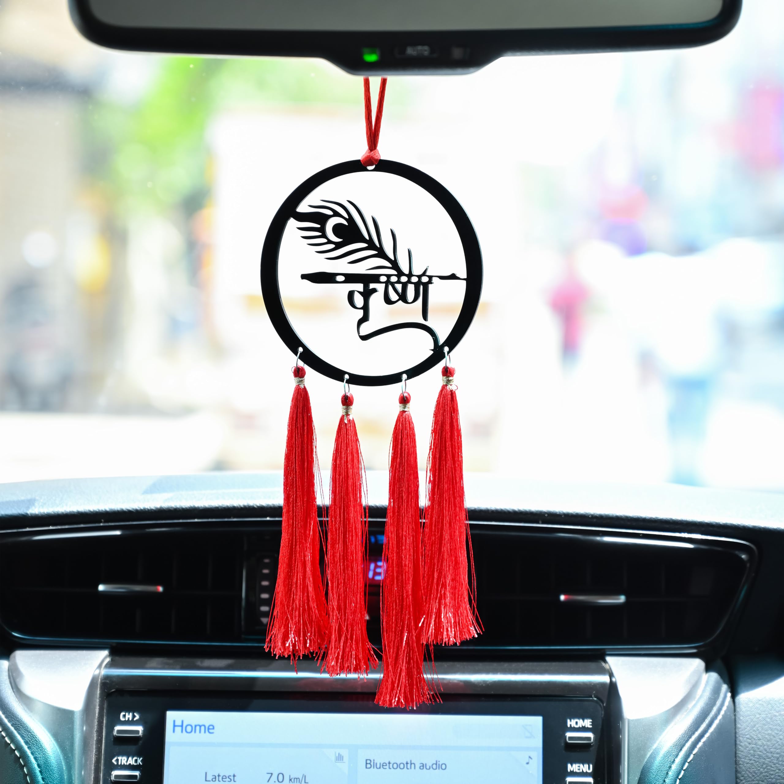 Hindcraft Car Dashboard Decoration Items Krishna Name Dream Catcher | Room Decor, Wall Hanging for Bedroom, Home Decor Gift, Positive Energy Ornament, Living Room Showpiece, Car Interior-image-27