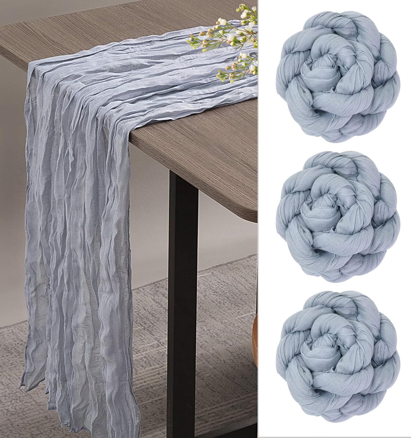 Dusty Blue Cheesecloth Table Runner 35 x 157 Inch 3 Pcs