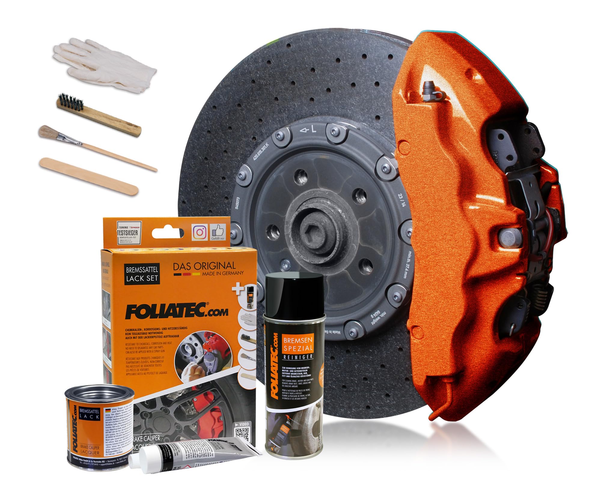 Foliatec Kit de Peinture pour étriers de Frein, Cosmic Orange Metallic, Jeu de 7 pièces | Résistant à la chaleur