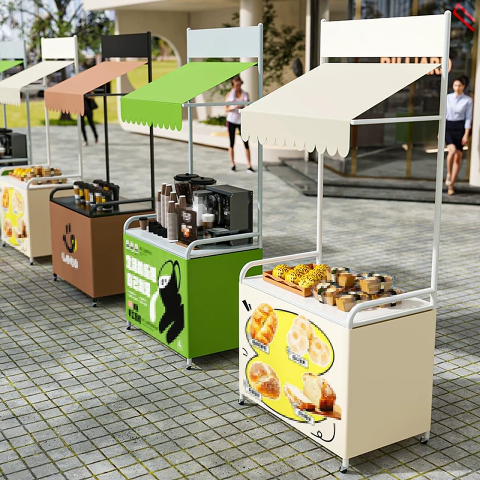 Carretto portatile per venditori con tettoia smerlata e ruote bloccabili Bancarella del mercato mobile per fiere artigianali, pop-up shop ed eventi all'aperto(White,80cm/32in)