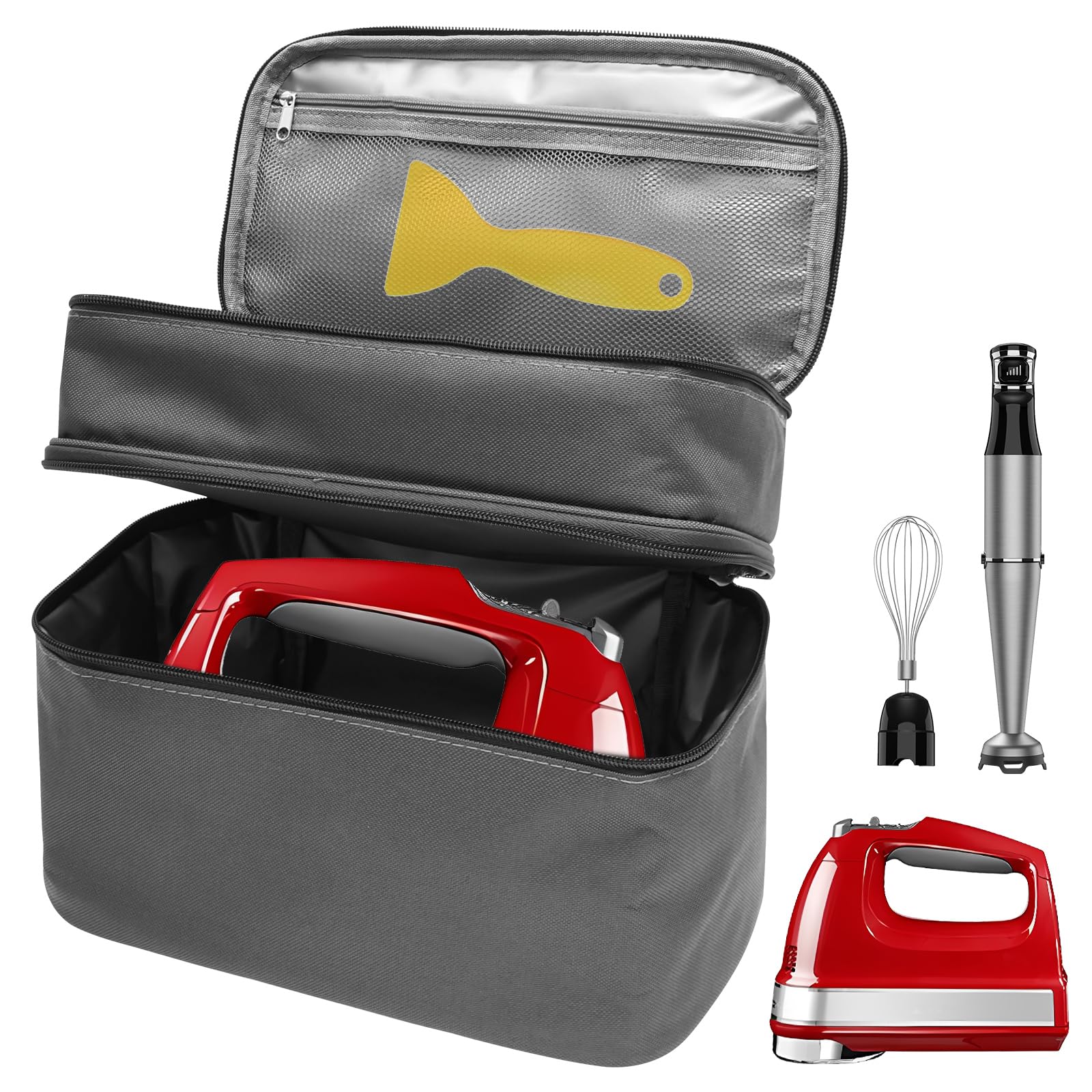 Handmixer Aufbewahrungstasche 2 Schichten Handheld Organizer mit Griff und Doppelten Reißverschlüssen Immersion Blender Tasche ragbare Reise Aufbewahrungstasche Tasche für Mixer Zubehör