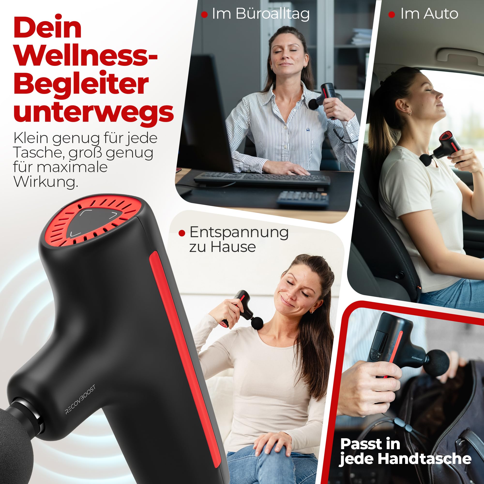 MINI Massagepistole NOTE 1,2 - verstellbare Massagetiefe 5-10mm (FlexiDeep) - Massage Gun & Massagegerät klein für Rücken Nacken Schulter - Muskelpistole Faszienpistole für Sport & unterwegs