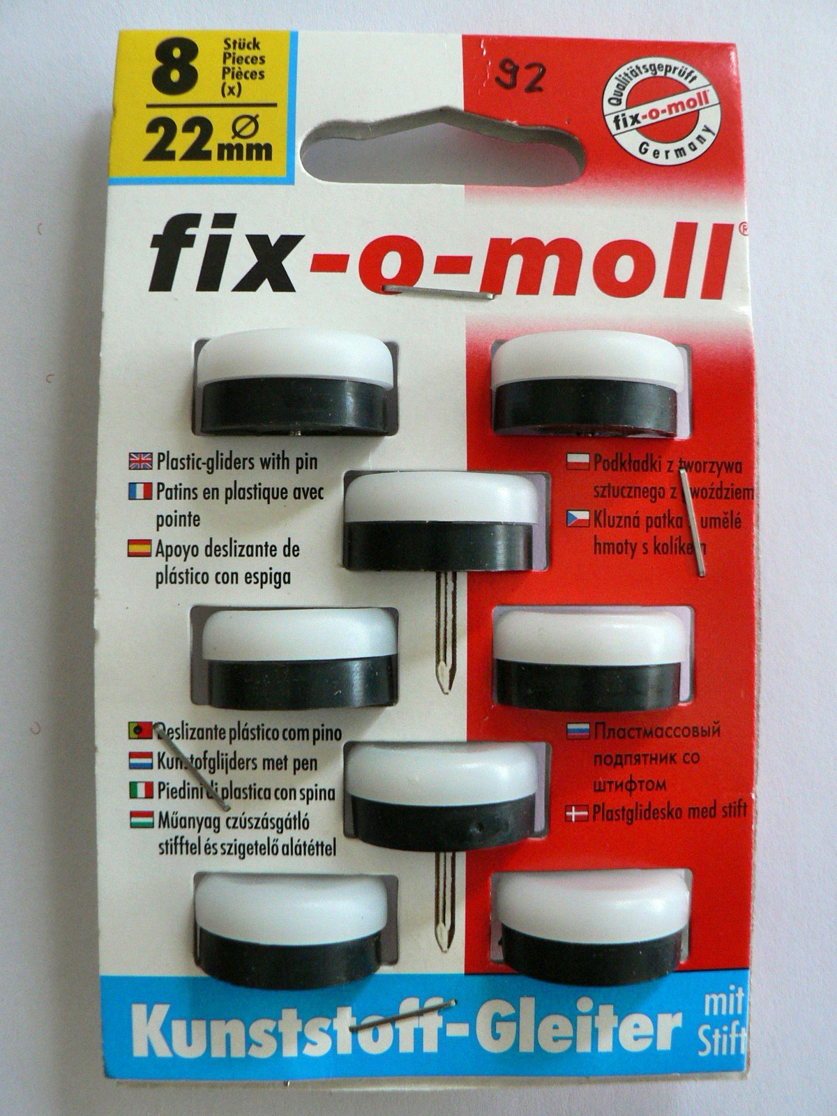 Suki Plastic Gliders with Pin for Smooth Floors/Textile 8 Items White