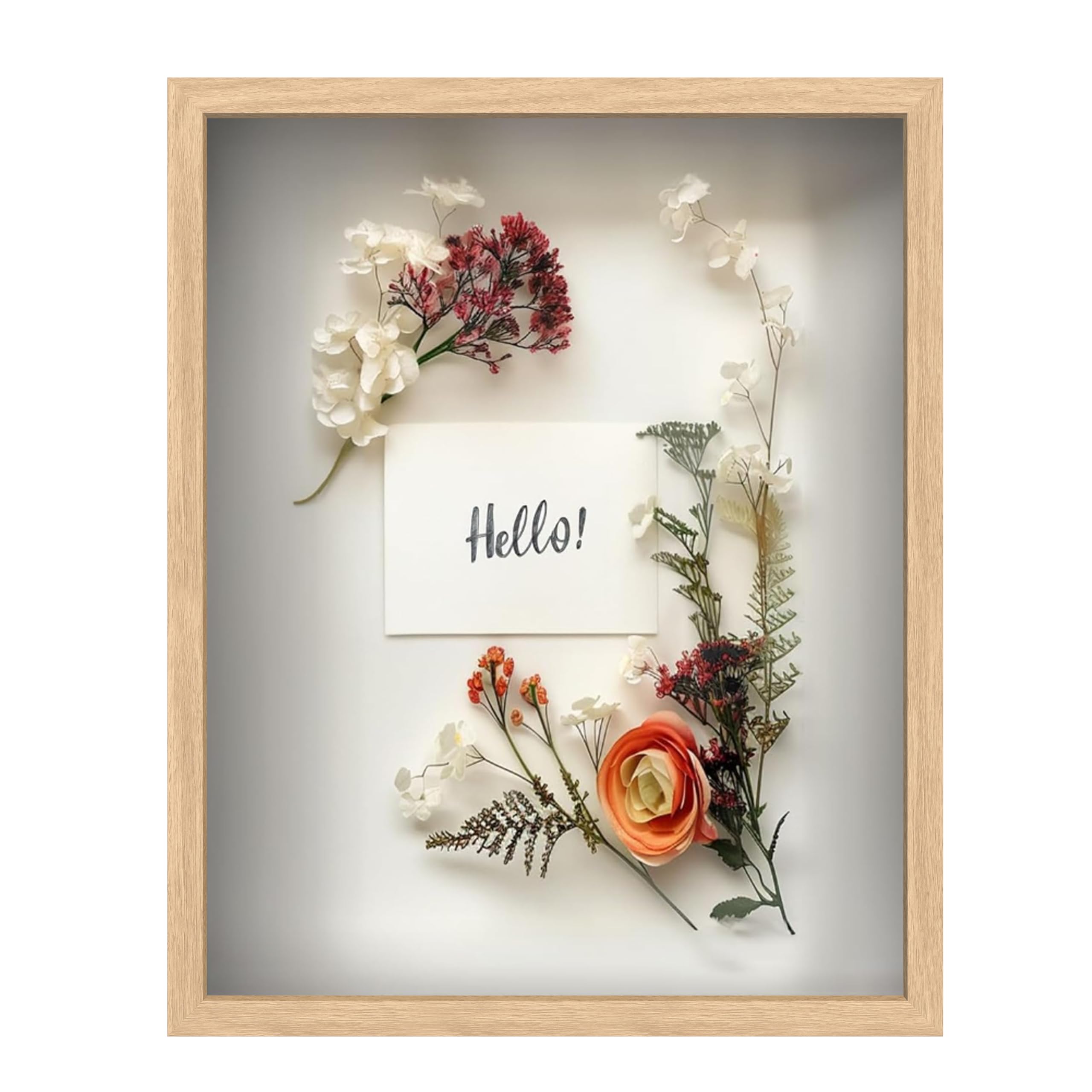 FrameWorks 16" x 20" Original Natural Oak Wooden Shadow Box Frame – Soft Felt Back, Tempered Glass, and Included Elegant White Ball Push Pins