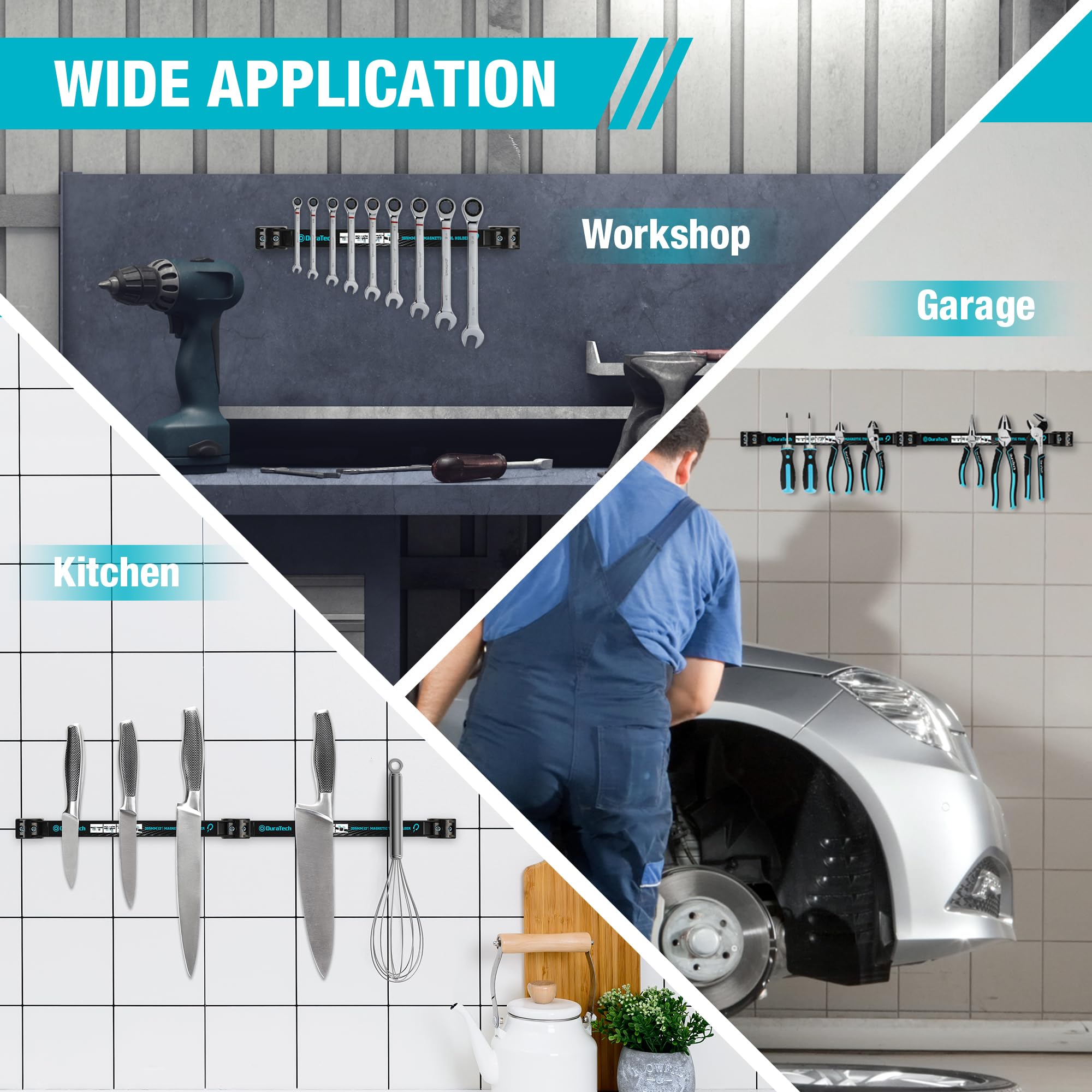 DURATECH 4x Barre Magnétique pour Outils, Barre Aimantée Puissant Accroche Murale Outils, Porte Outils Mural Magnetique pour Maison Garage Atelier 30,5 x 2,3CM