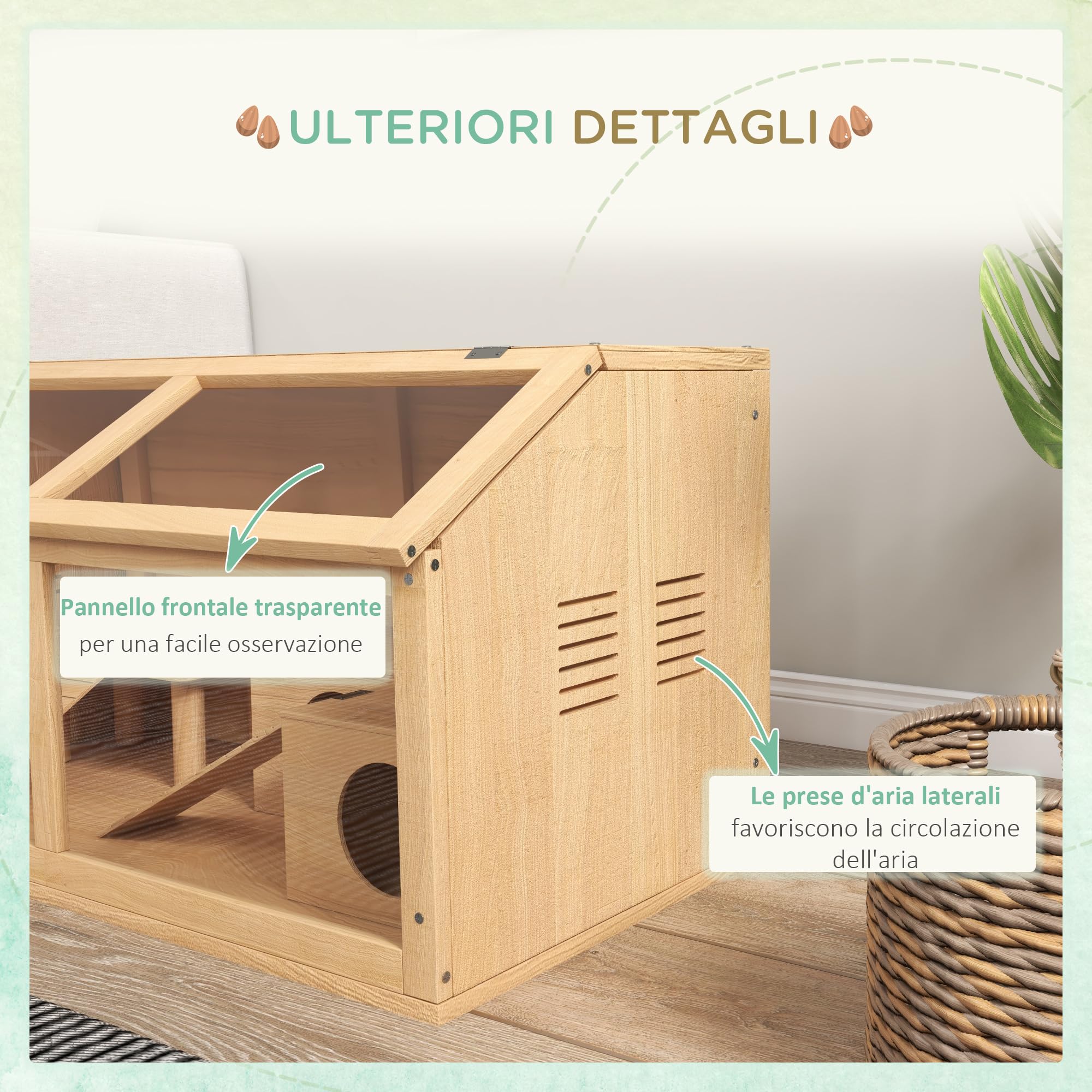 PawHut Gabbia per Criceti Apribile con Piattaforma, Scalette, Capanna e Ponte, Gabbia per Roditori in Legno di Abete, 85x45x44 cm, color Legno