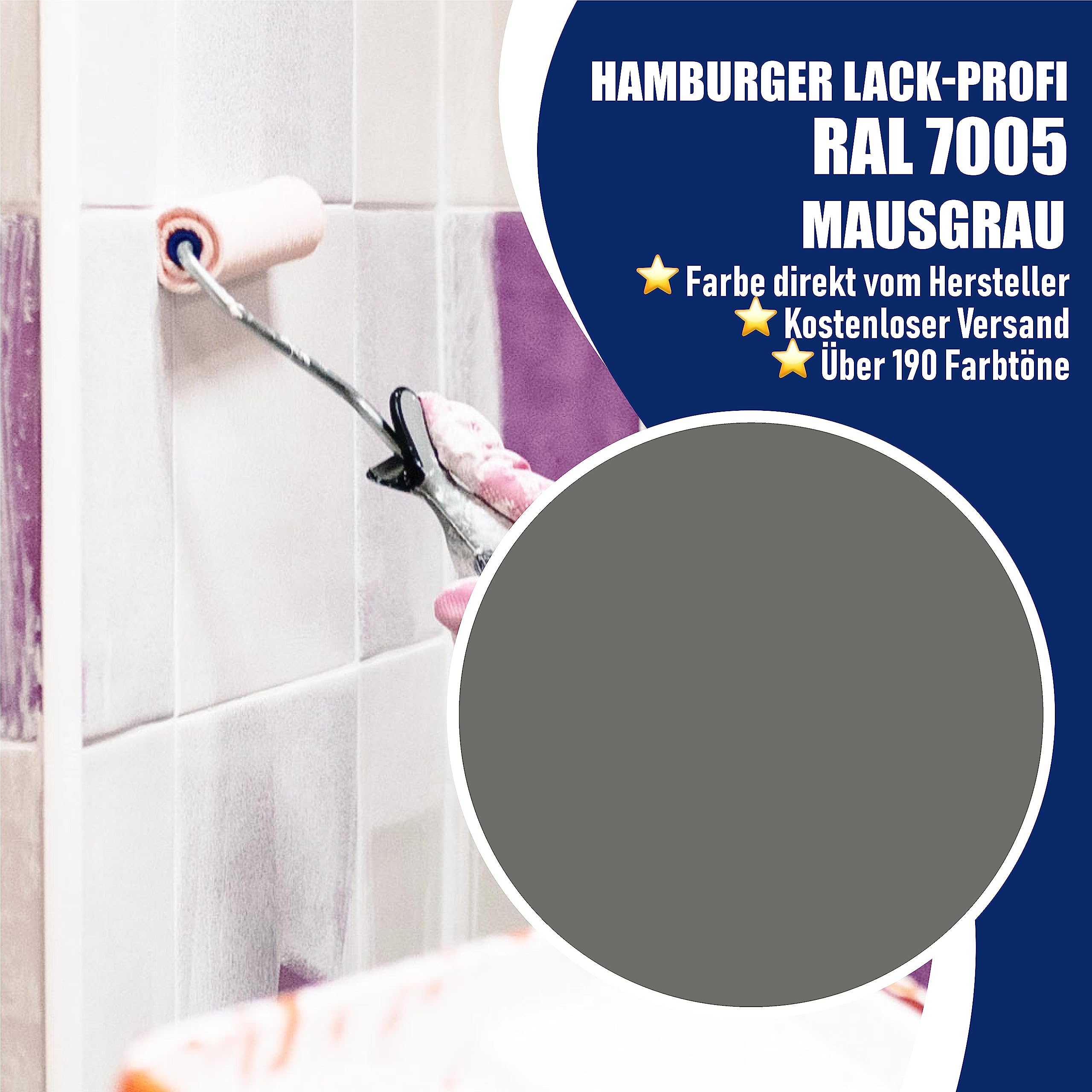 Hamburger Lack-Profi Fliesenlack GLÄNZEND Mausgrau RAL 7005 Grau Fliesenfarbe (1 L)
