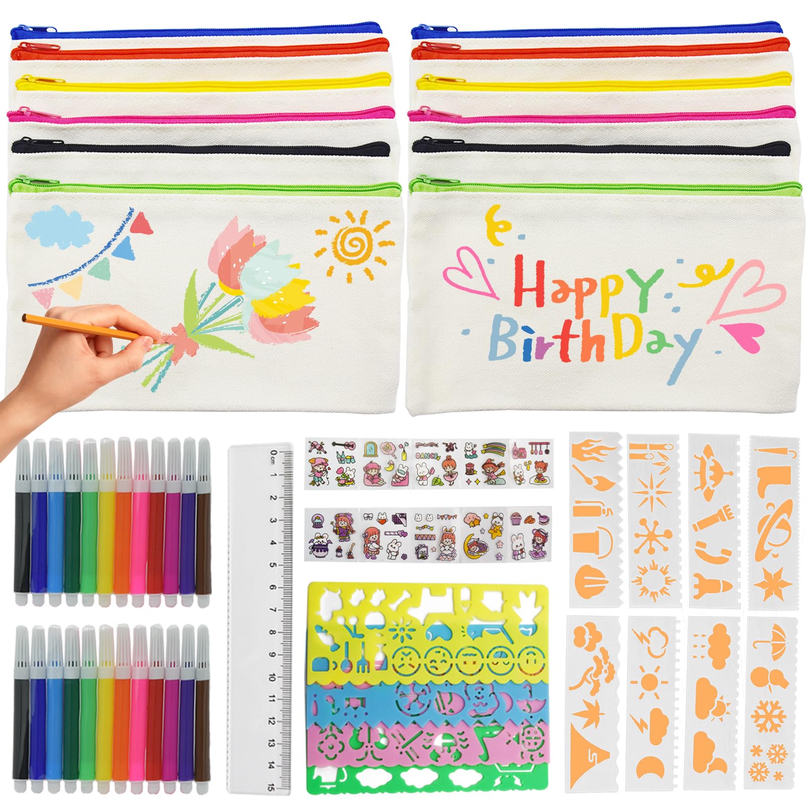 24 stuks 21 x 12 cm DIY blanco stoffen zakjes, kinderstoffen
