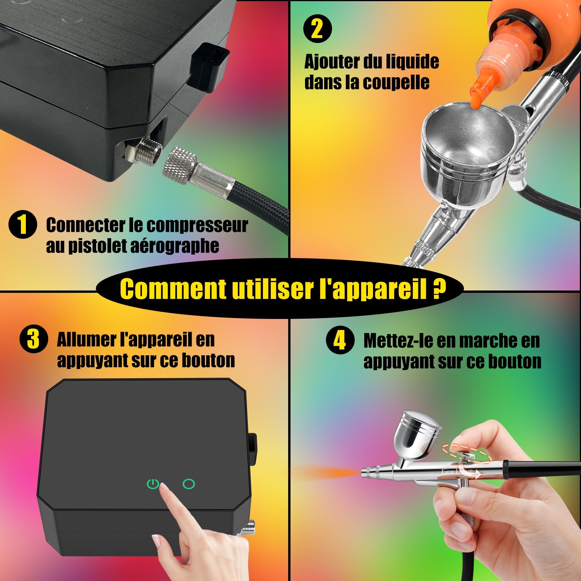 40 PSI Aerograph, Multi-Function Dual-Action Airbrush Set Compressor avec 0.2/0.3/0.5 mm Buses pour Nail Art, L'artisanat, la Décoration de Gâteaux, la Conception D'ongles