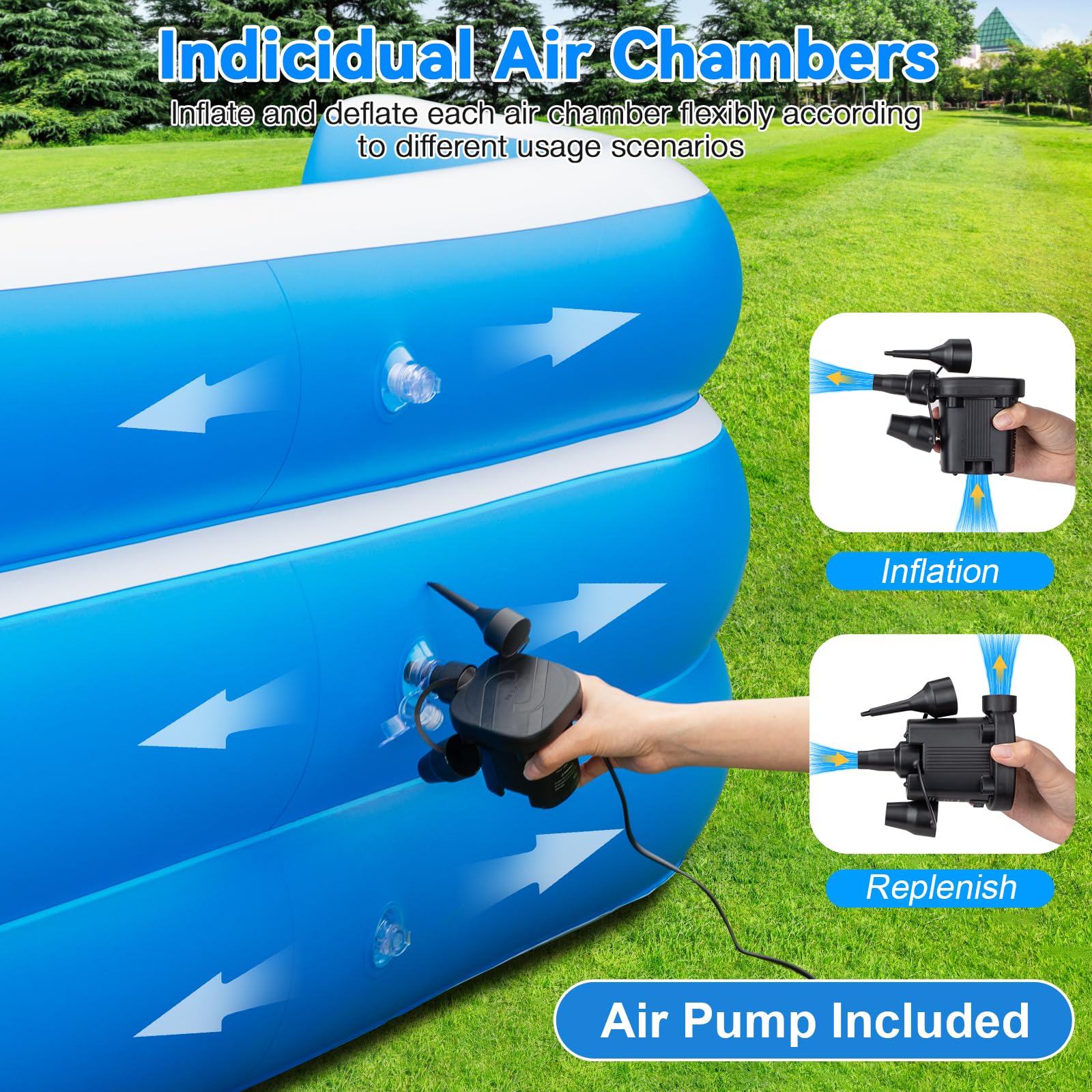 Piscina gonfiabile extra large con pompa a sedili, 304,8 x 215,9 x 66 cm, spessa e resistente, piscina per adulti, piscina gonfiabile per cortile, giardino, feste estive in acqua | Piscina, 160
