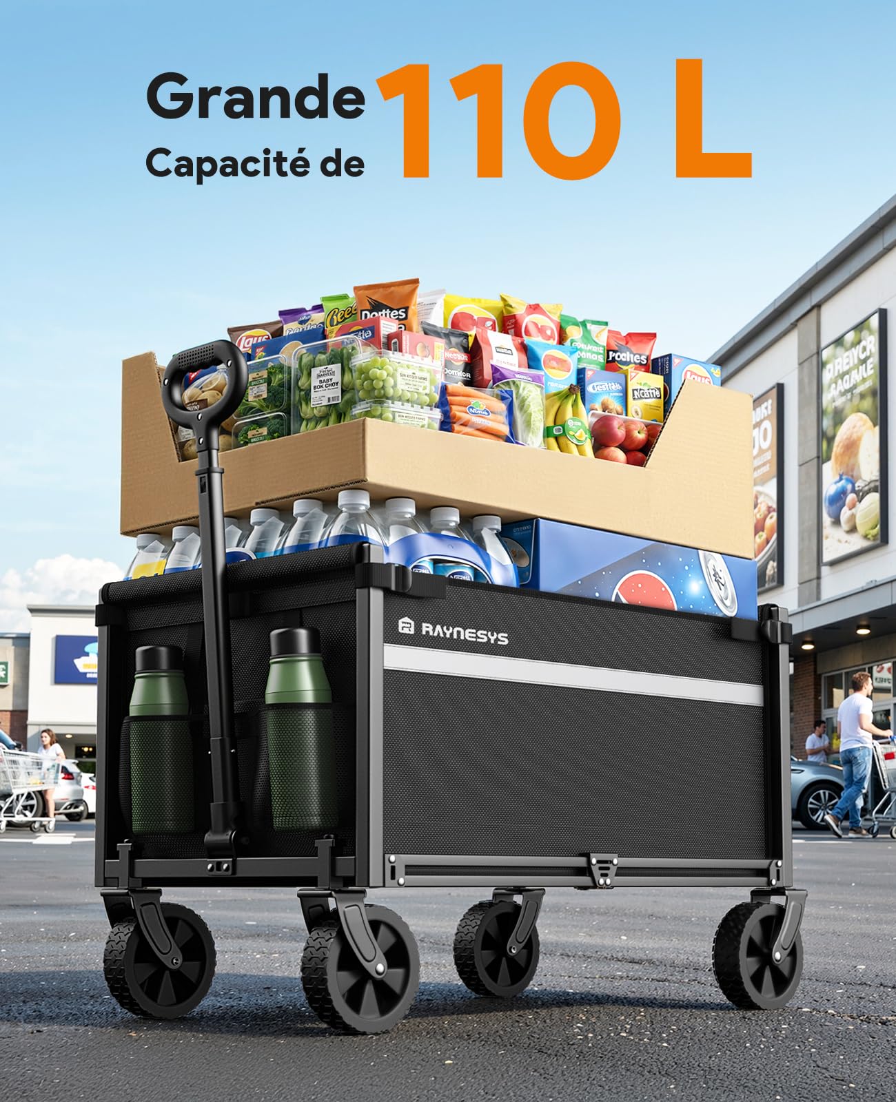 Chariots Pliables, Chariot Pliant de 330 Livres, Chariots Pliables Robustes avec roulettes, Chariot Utilitaire Portable pour Camping Courses Sport Jardin Shopping, Noir Clair