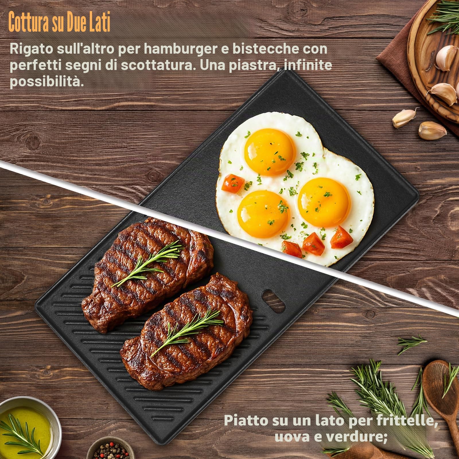 Denmay 13191 Bbq Piastra per 2 Fuochi Landmann EMAILLEE Triton, Piastra in Ghisa Piastra per Barbecue a Gas Uova Carne Frittura Piastra Barbecue