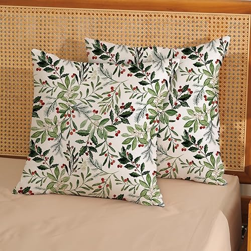 Miniatura 10 de Juego de 2 fundas de almohada de Navidad de 18 x 18 pulgadas, color negro, blanco, gris, a cuadros, verde, decoración de Navidad, funda de cojín de