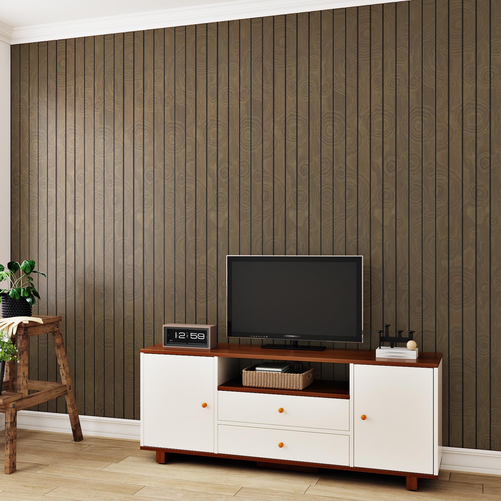 Paneles de pared de listones de madera sintética 3D de color