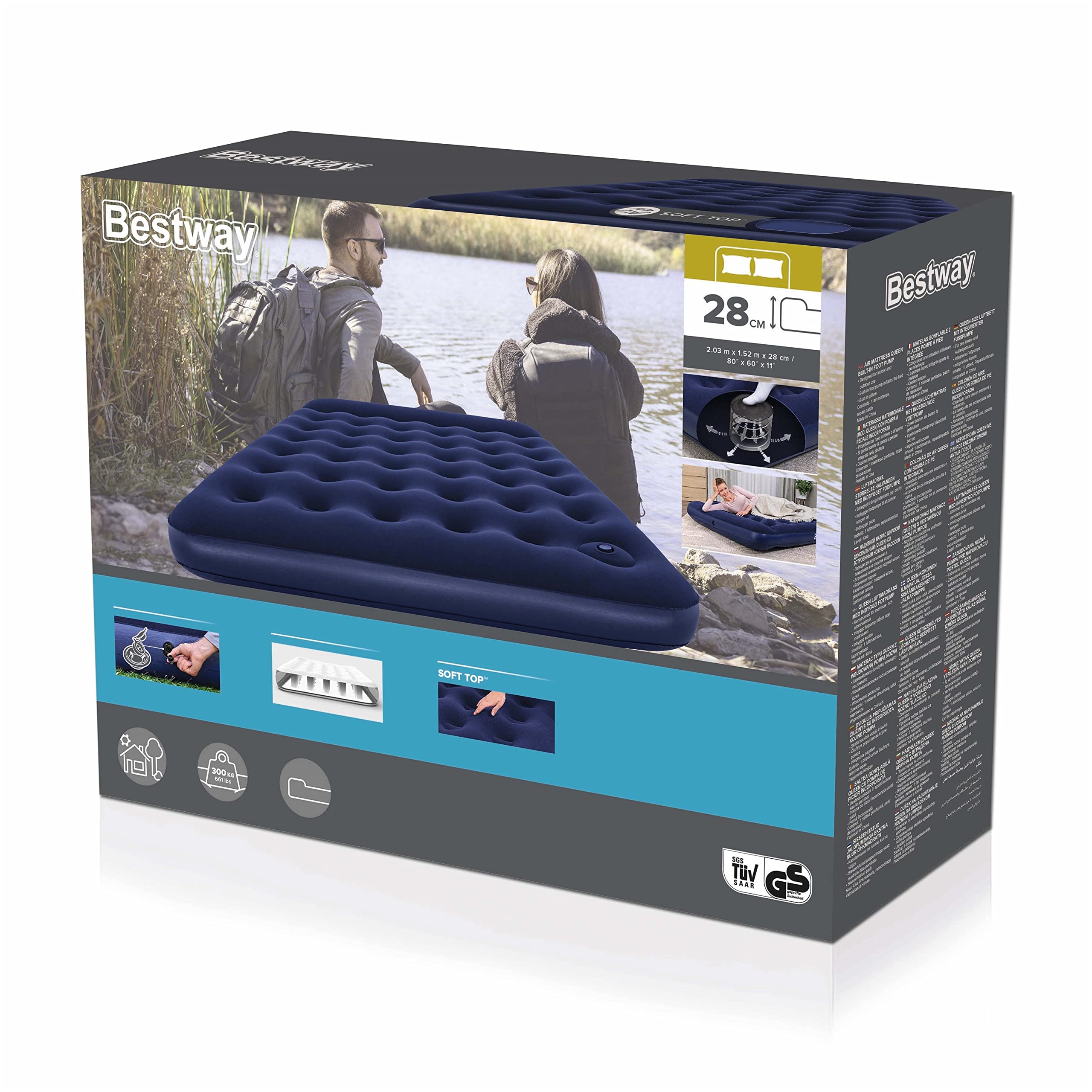 Bestway Łóżko dmuchane Blue Horizon Step z wewnętrzną pompką nożną Double XL/Lo 203 x 152 x 28 cm