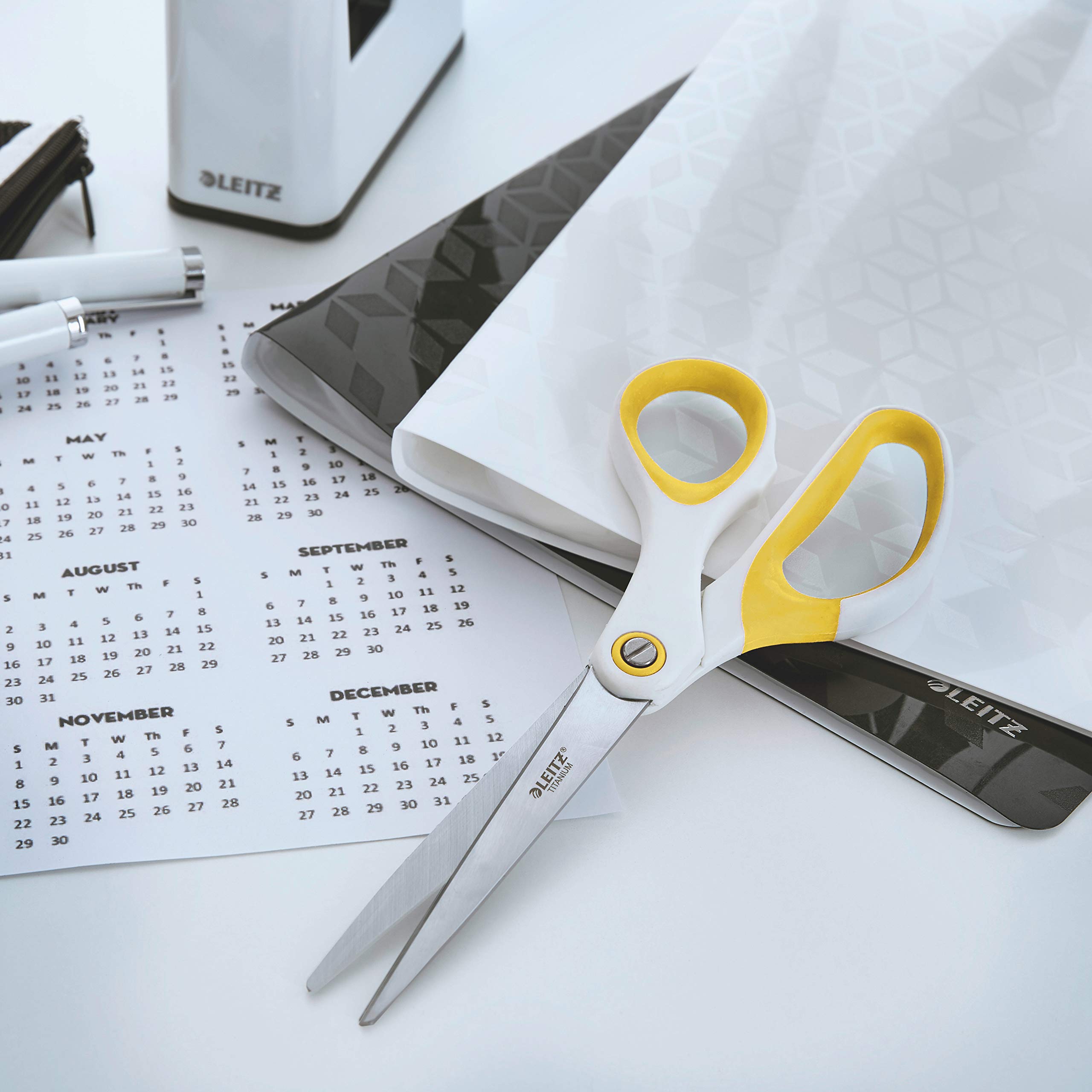 Leitz Titanium Scissors, Right or Left Handed Ambidextrous, 6.7 x 1.5 x 15 cm, Office Stationary, Ergonomic Handle, WOW Range, Yellow