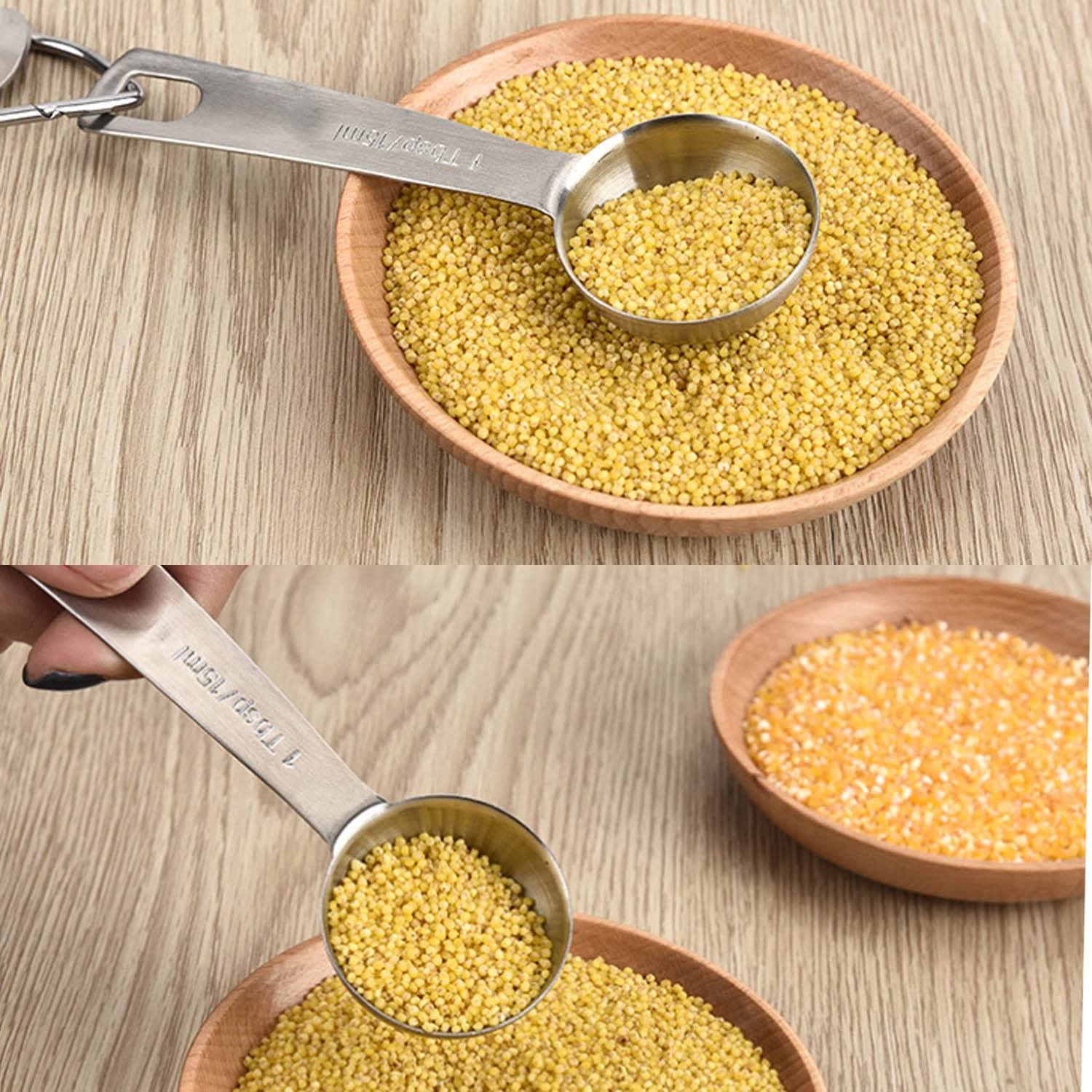 Cuillères à Mesurer en Acier Inoxydable 11 Pièces Empilables avec Niveleur Mini Fouet Cuillère à Café Cuillère à Soupe pour Ingrédients Secs et Liquides