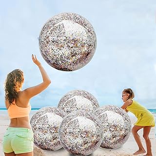 TURNMEON 5 Pack Sequins Beach Ball 24 Inch Jumbo Pool Toys Balls Giant Confetti Glitters Inflatable Clear Beach Ball Swimming Pool Water Beach Toys Outdoor Summer Party Favors for Kids Adults
