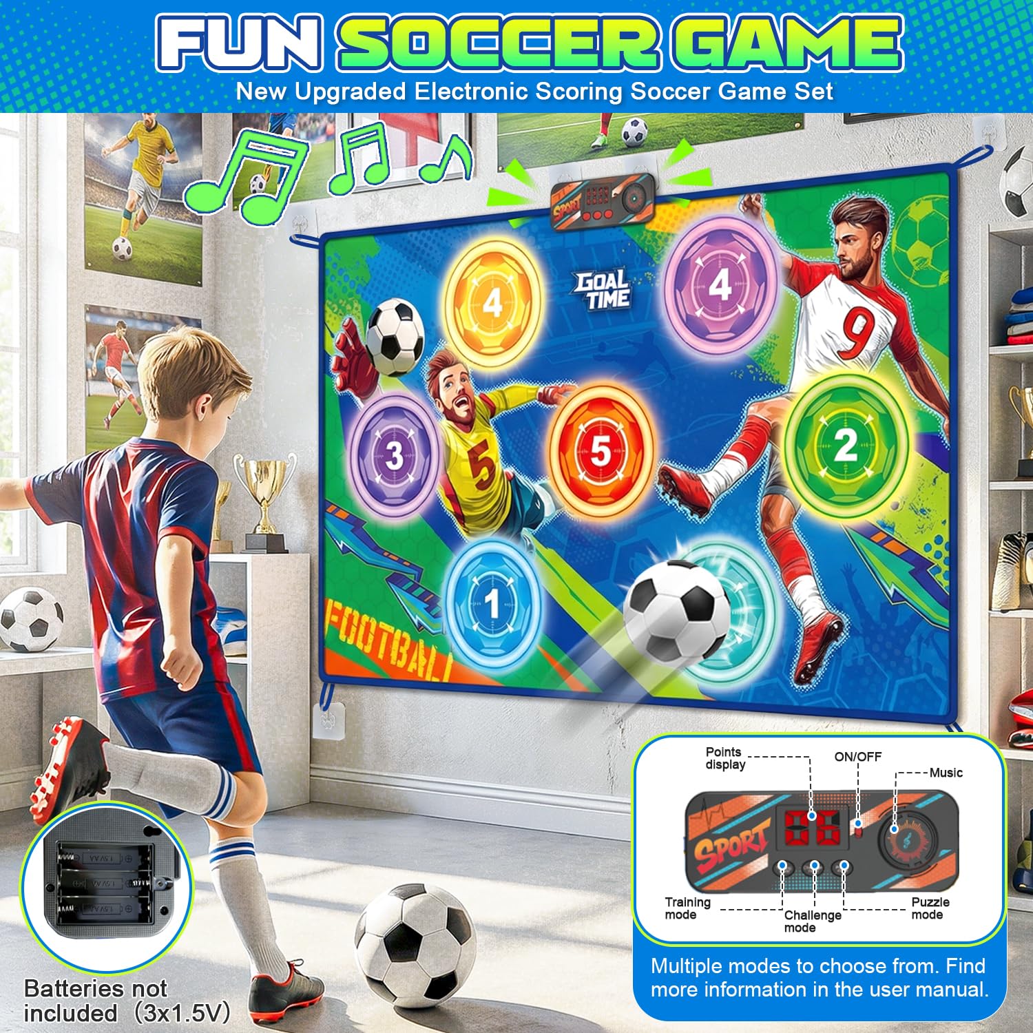 FOTSHAR Juego de fútbol electrónico, Juego de portería de fútbol para Interiores y Exteriores con Pantalla de puntuación en Vivo, 3 Modos, 2 Bolas, Regalo de cumpleaños, Juego de fútbol