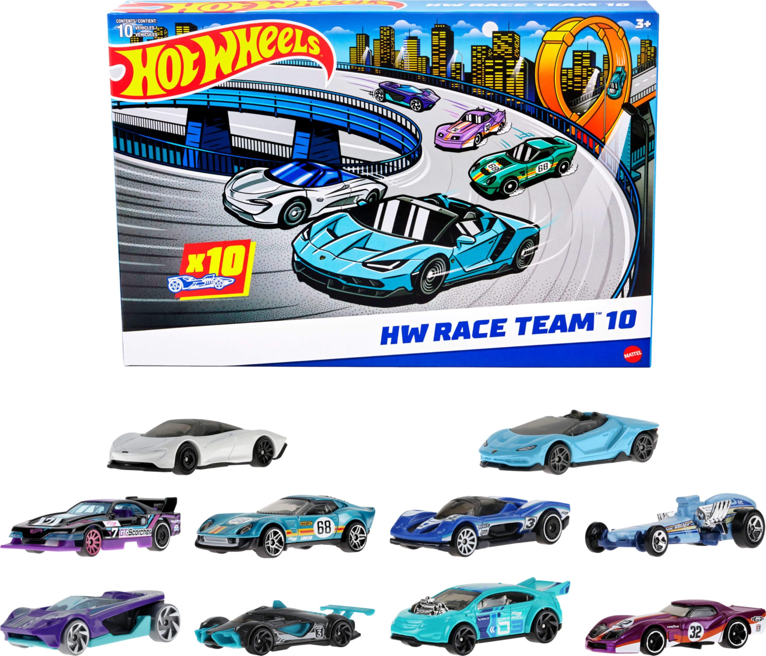10-Pack of Toy Race Cars, Includes 1:64 Scale Corvette, Lamborghini, McLaren Originals (Amazon Exclusive)