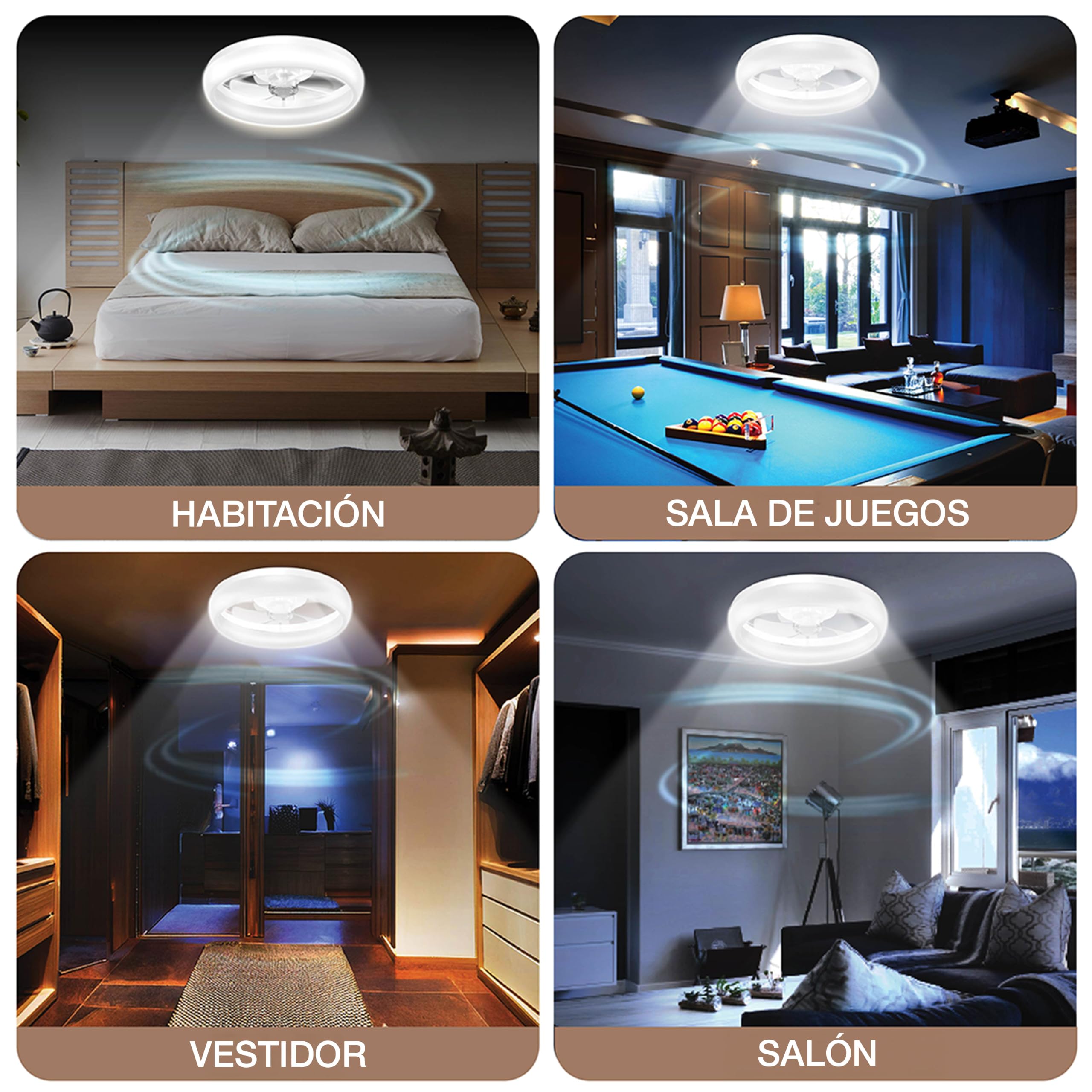 BrisaNova Ventilador Techo + Luz LED, Silencioso <35 dB, 6 Velocidades, Mando a Distancia, Motor Reversible, Temporizador; para Dormitorio, Habitaciones Pequeñas; 2 Tamaños 50 y 35,5 cm